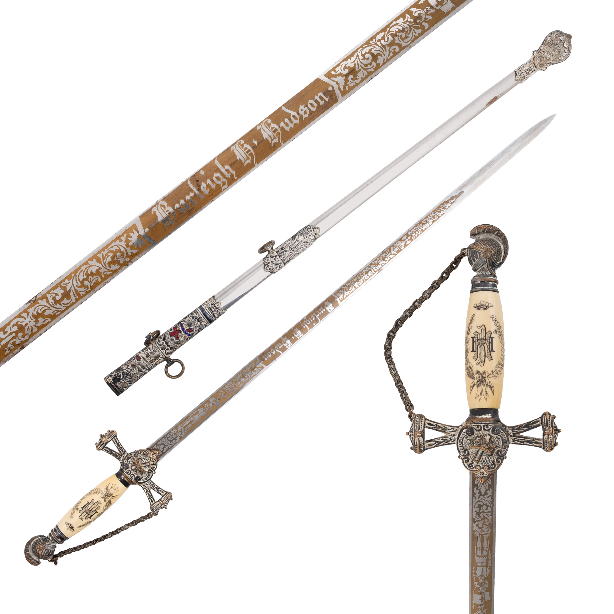 Masonic sword for "Knights Templar" order ceremony, with sheath, beginning of the 20th century