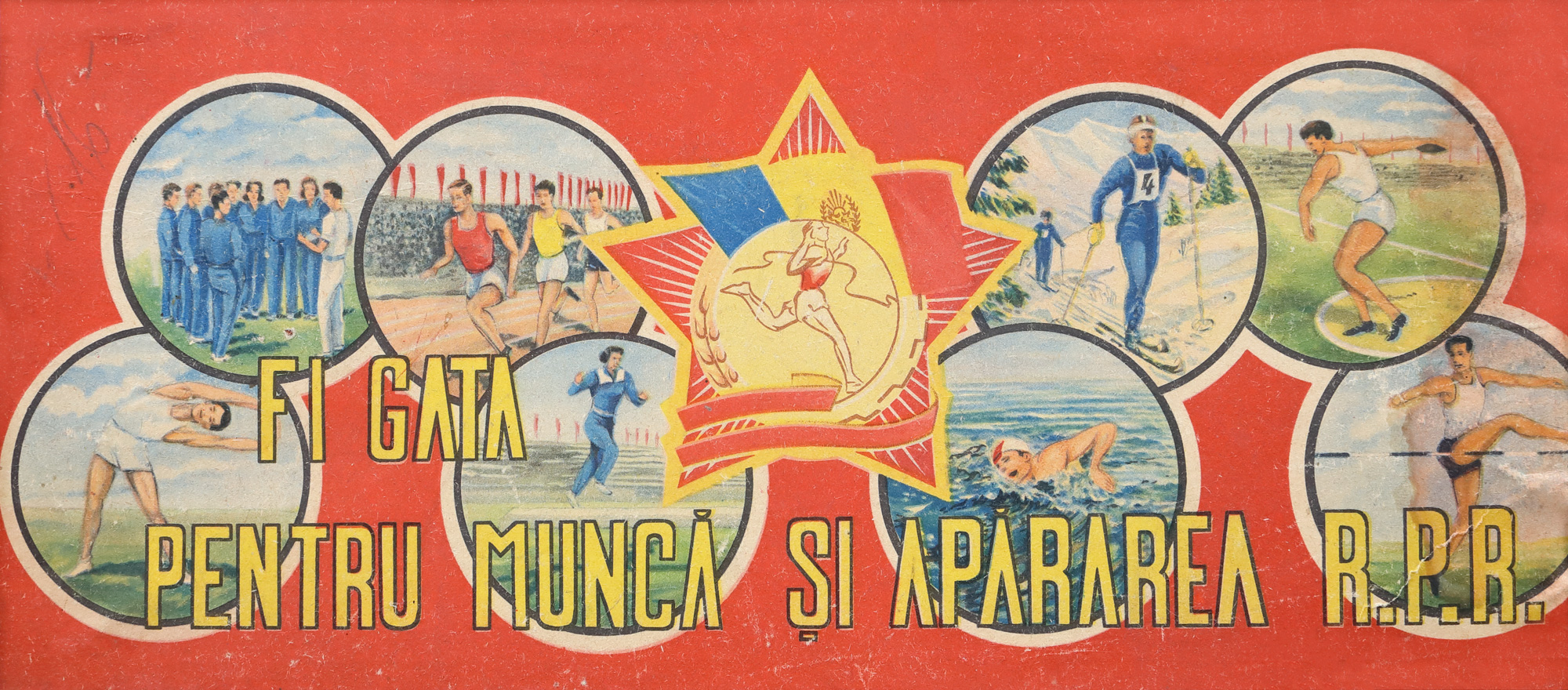 Afiș de propagandă ”Fi (sic!) pregătit pentru muncă și apărarea R.P.R.”, începutul anilor '60
