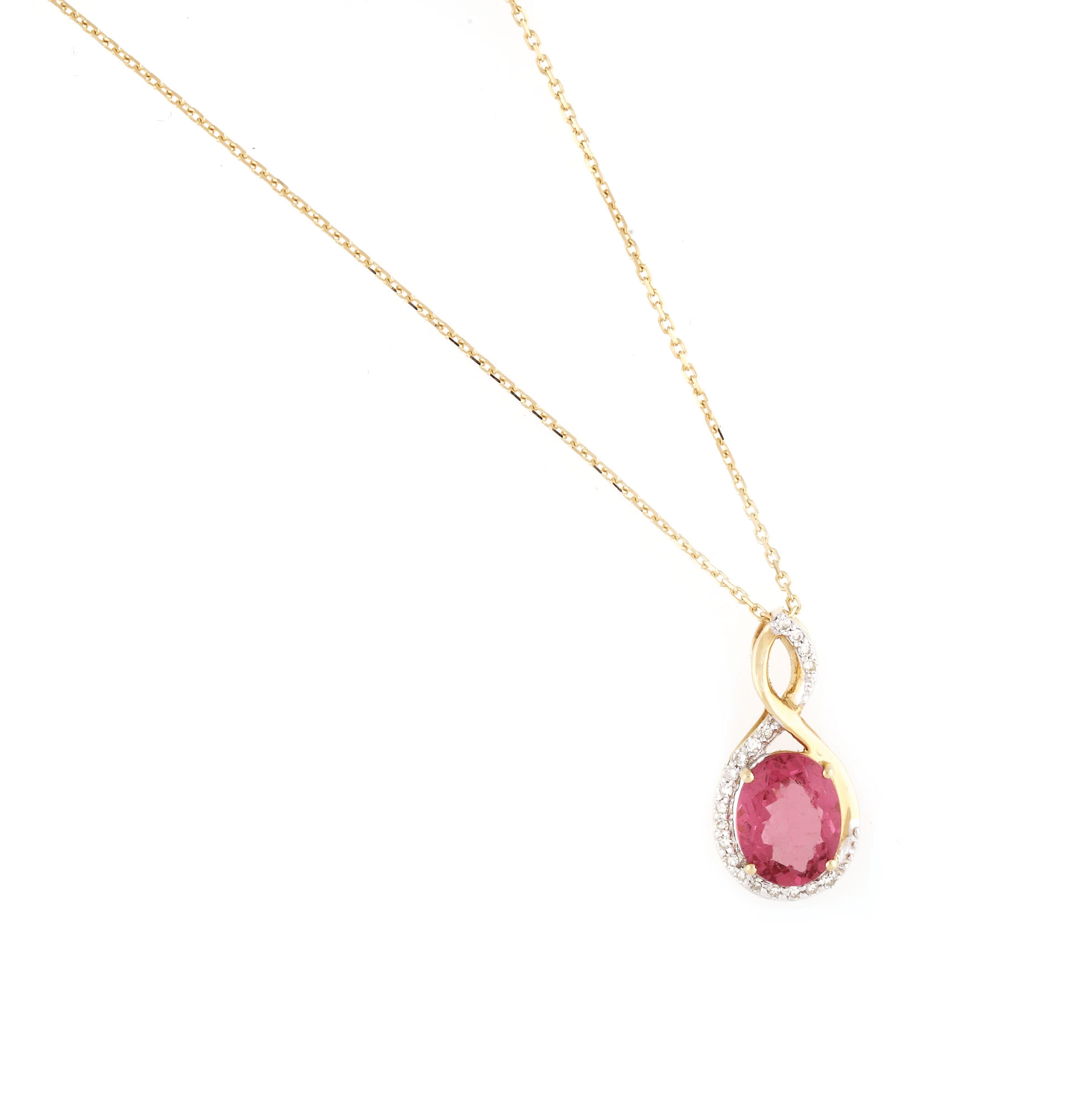 Gold chain and pendant, decorated with pink tourmaline and diamonds