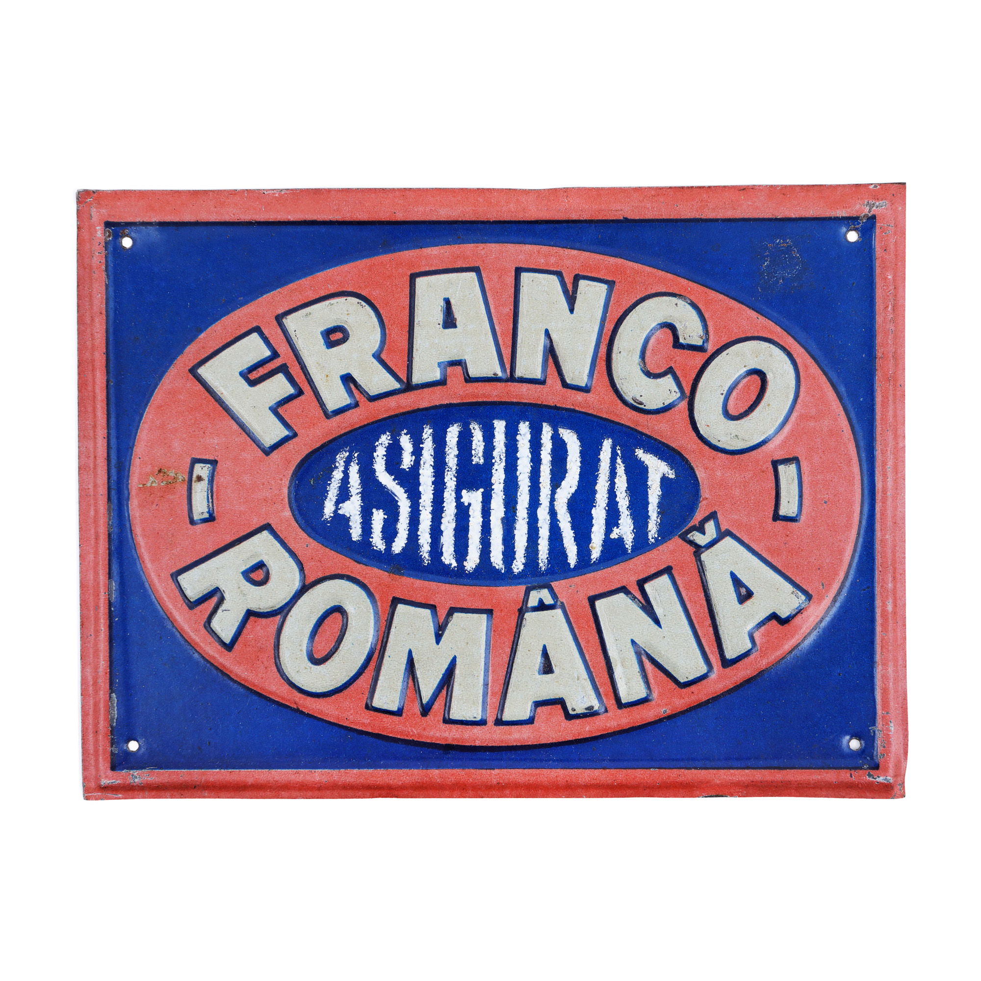 Enamel sign advertisement, "Franco-Romanian Insurance”, 1930s, collectors item