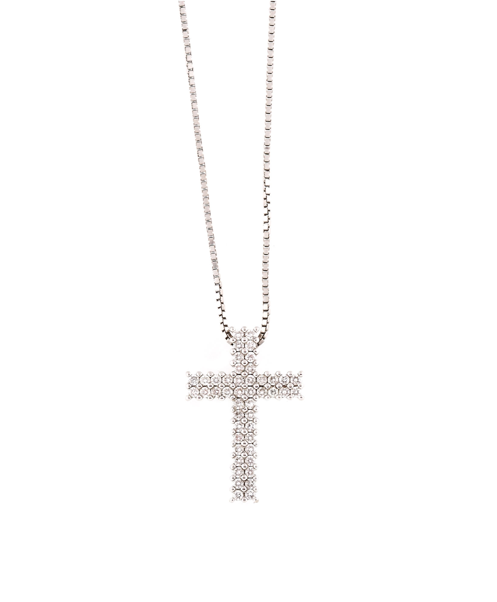 White gold cross necklace, richly paved with diamonds