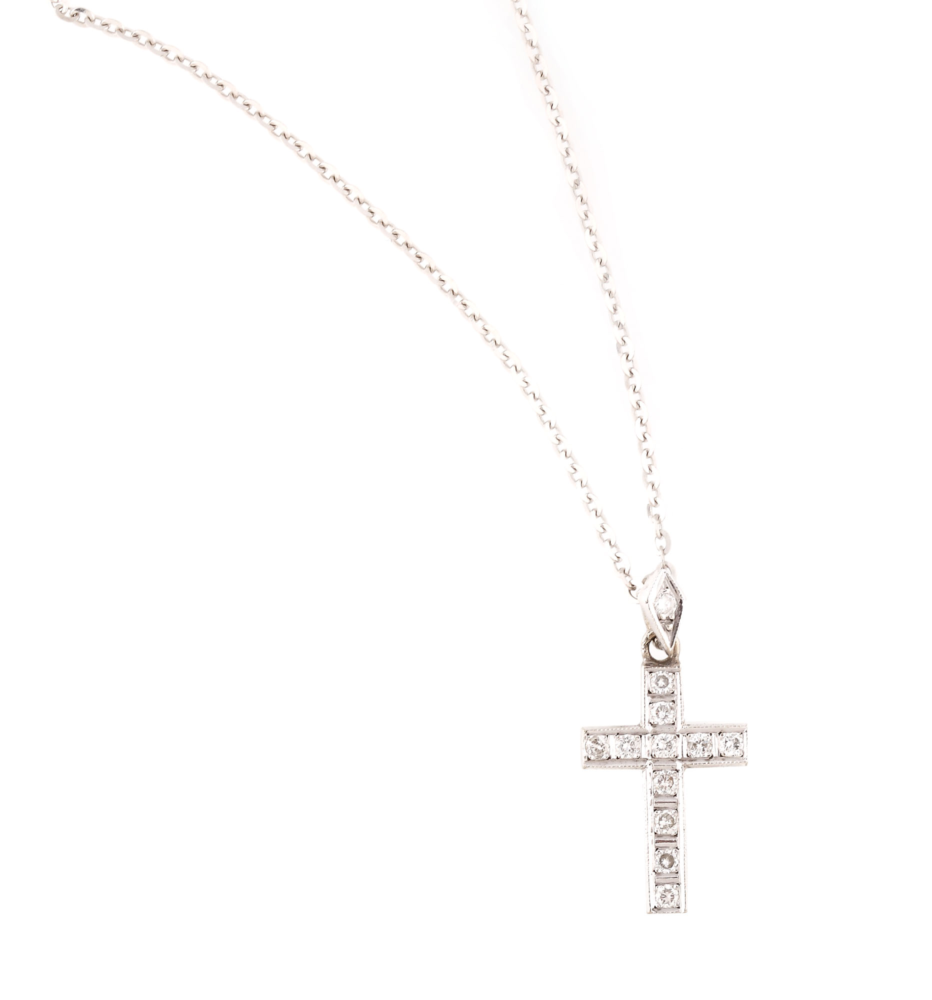 White gold cross necklace, decorated with 12 diamonds