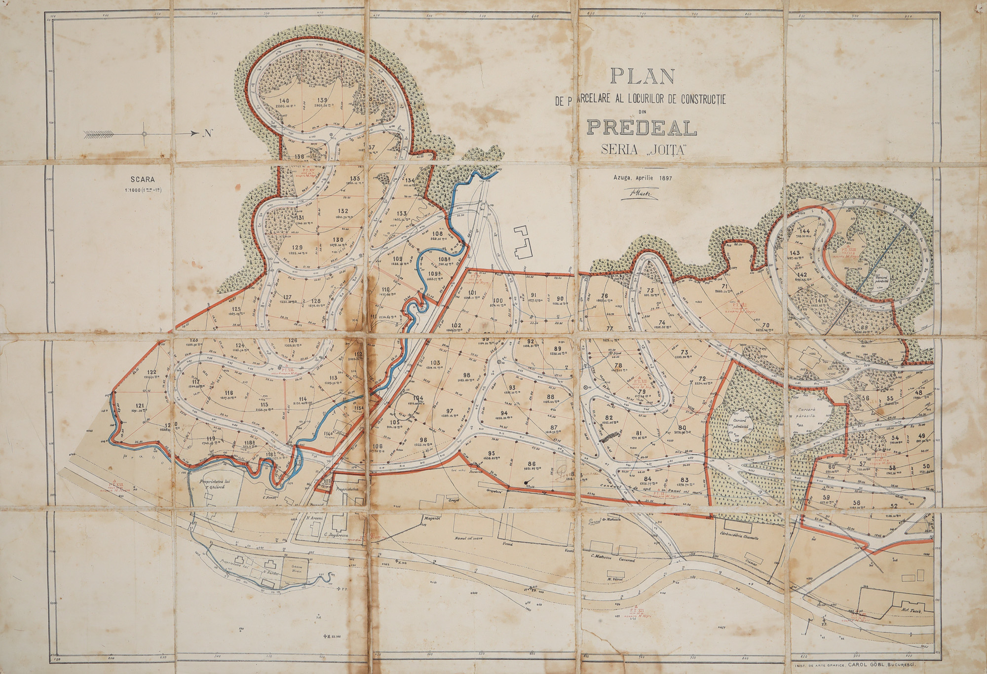 "Map of Plot Division for Construction Sites in Predeal", April 1897