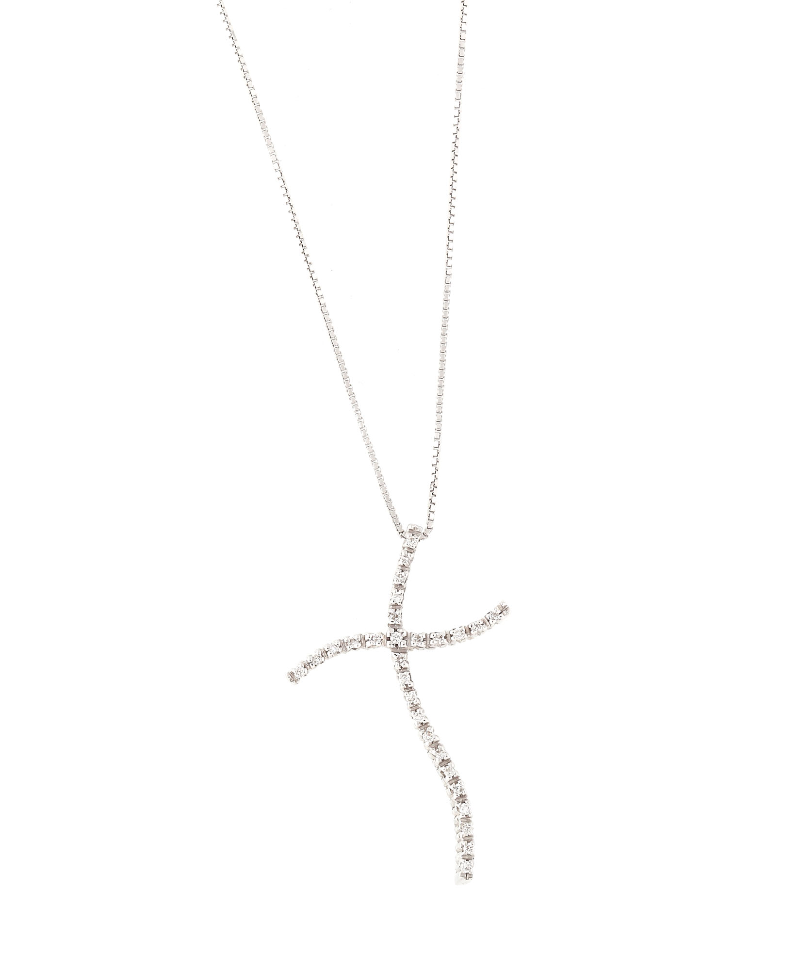 Chain with white gold pendant, paved with diamonds