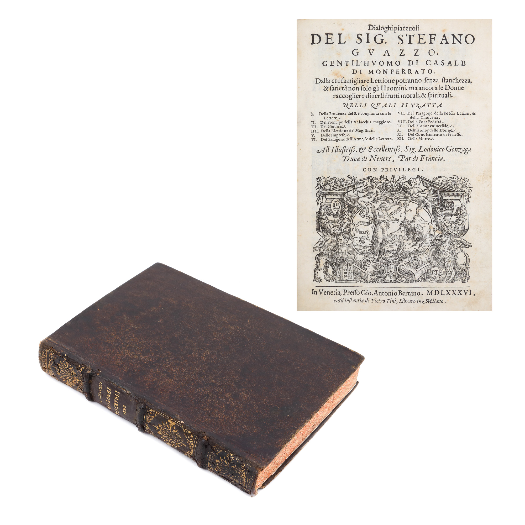 "Dialogues of Piacevo" by Stefano Guazzo, Latin, Milan, 1586, also includes the dialogue with Petru Cercel, the ruler of the Romanian Country