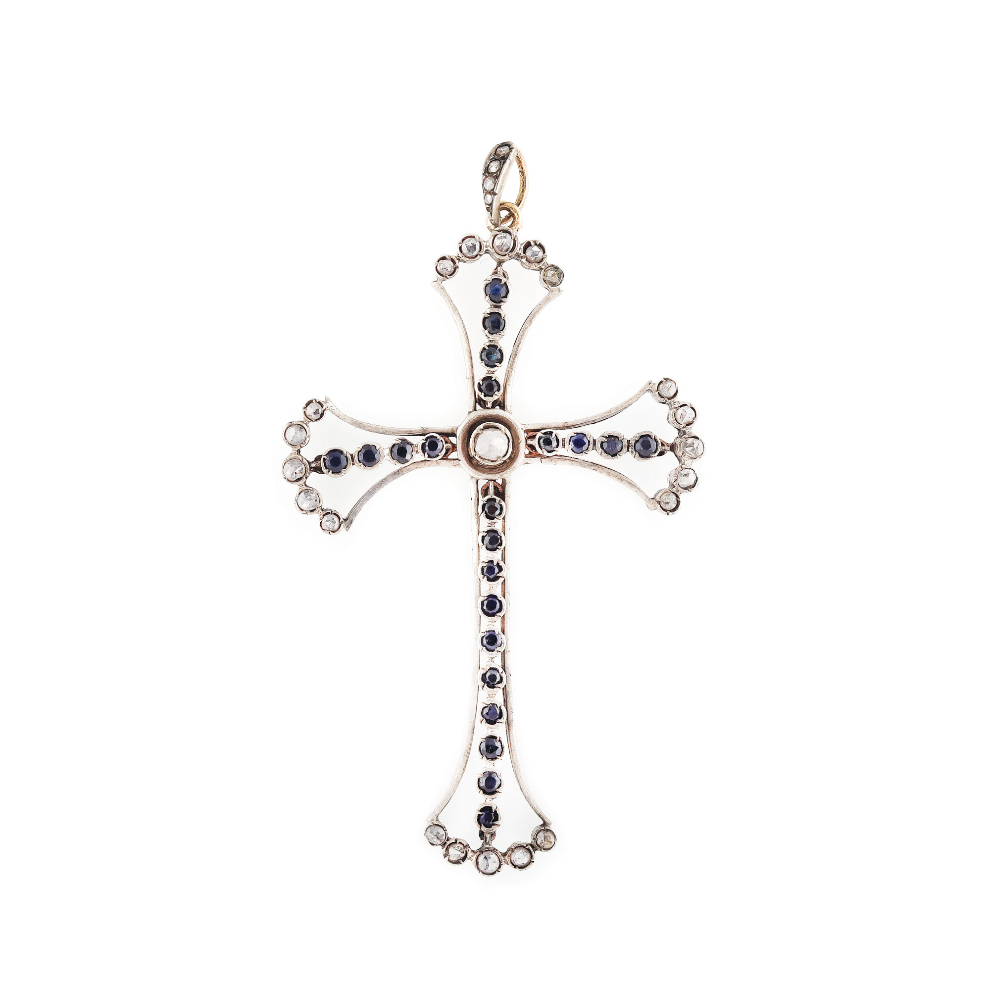 Pandantiv-crucifix din aur și argint, decorat cu safire și diamante
