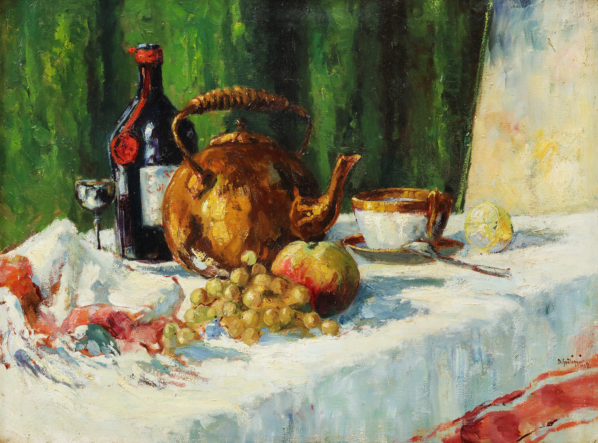 Still Life with Teapot and Wine Bottle