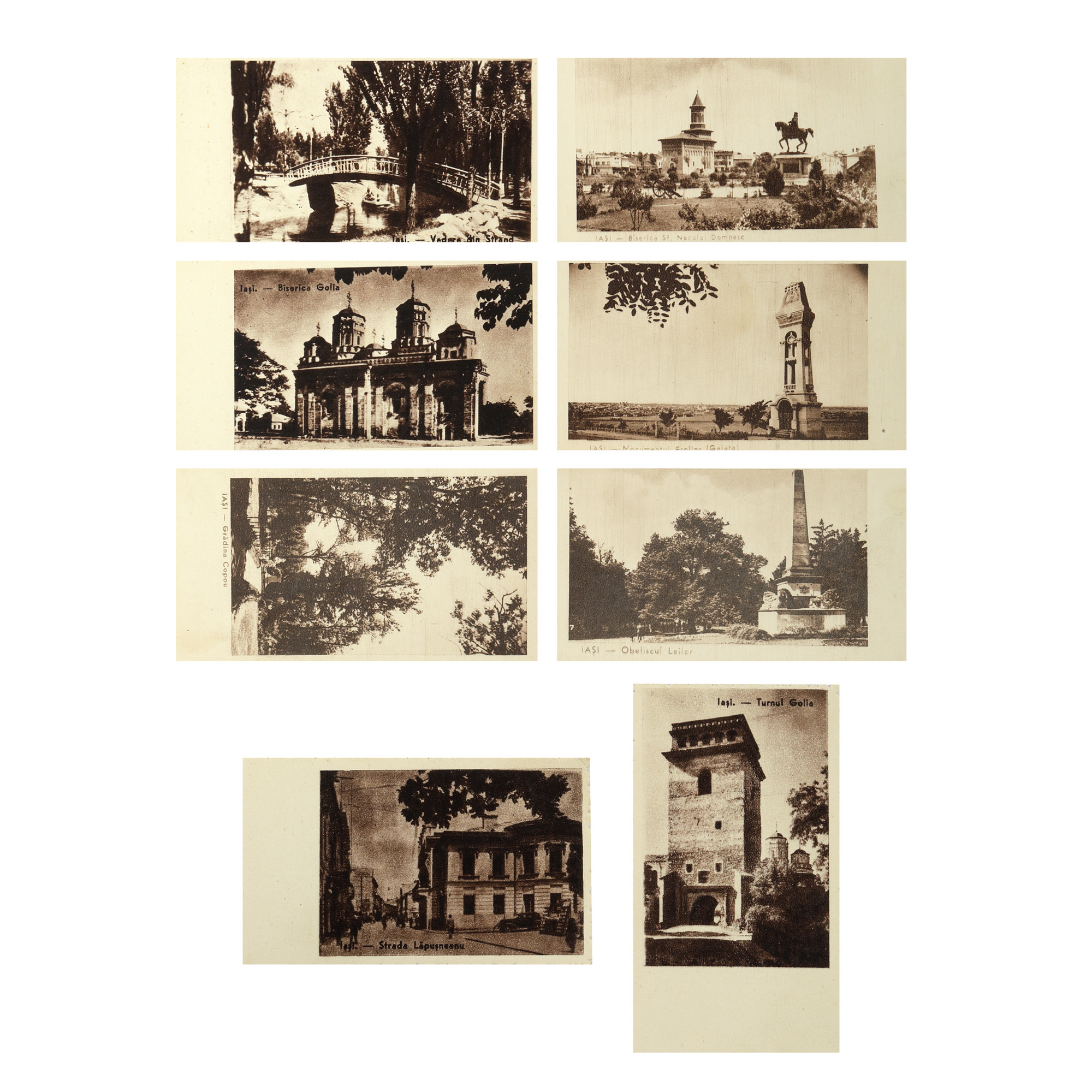 Lot consisting of eight micro postcards with the city of Iasi, approx. 1955