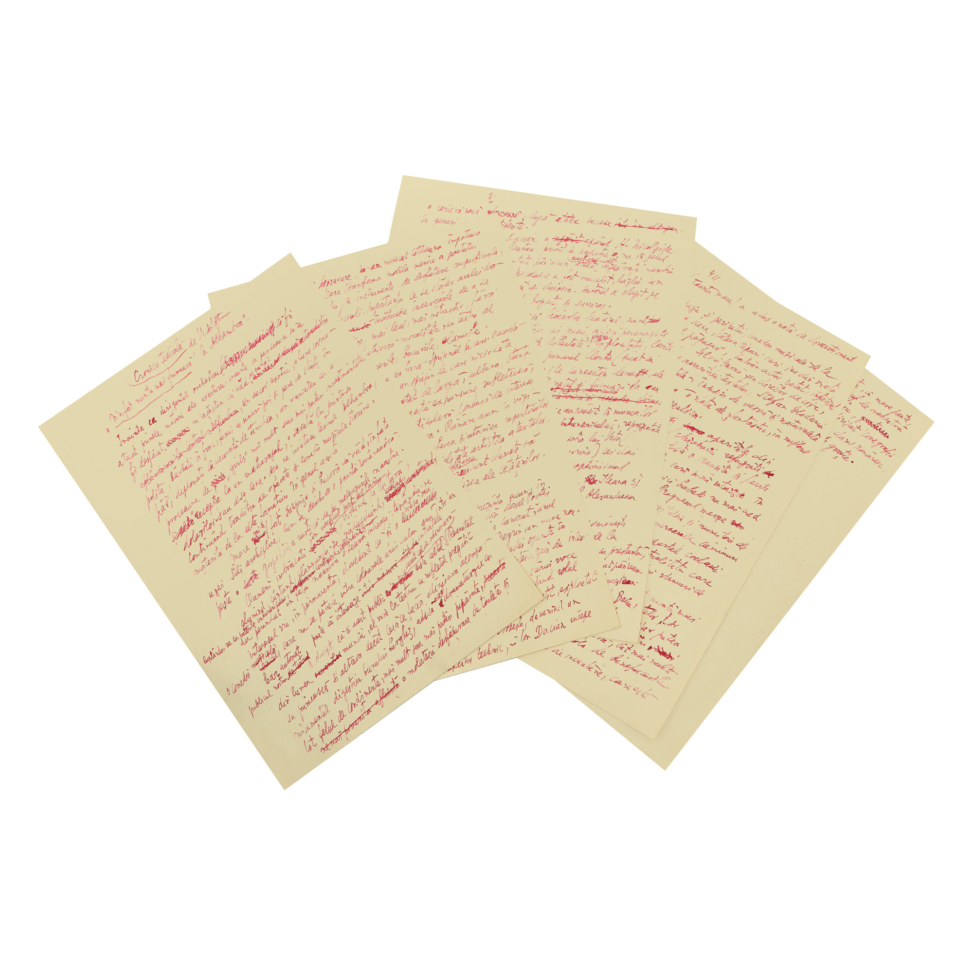 Manuscript "Theatrical Chronicle", by Victor Eftimiu (5 pages)