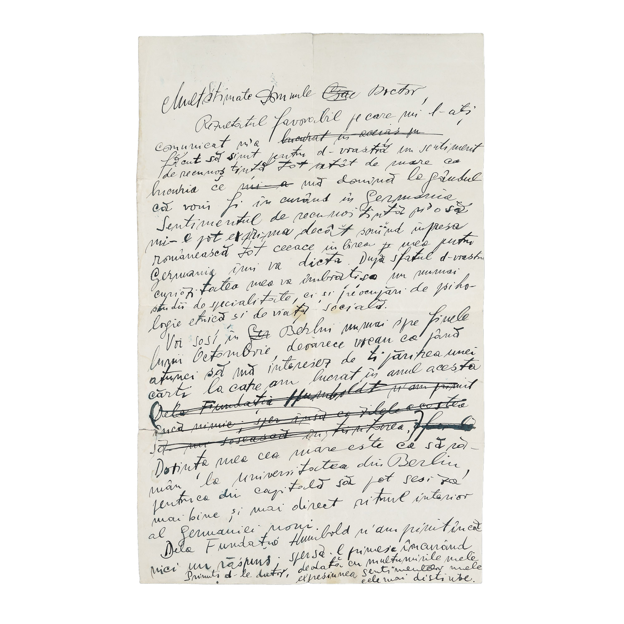 Letter sent by Emil Cioran, in which he talks about the publication of his debut work "On the Heights of Despair" and the desire to "sense more accurately and directly the inner rhythm of the new Germany", September 1933, a very rare collector's item (1 page)