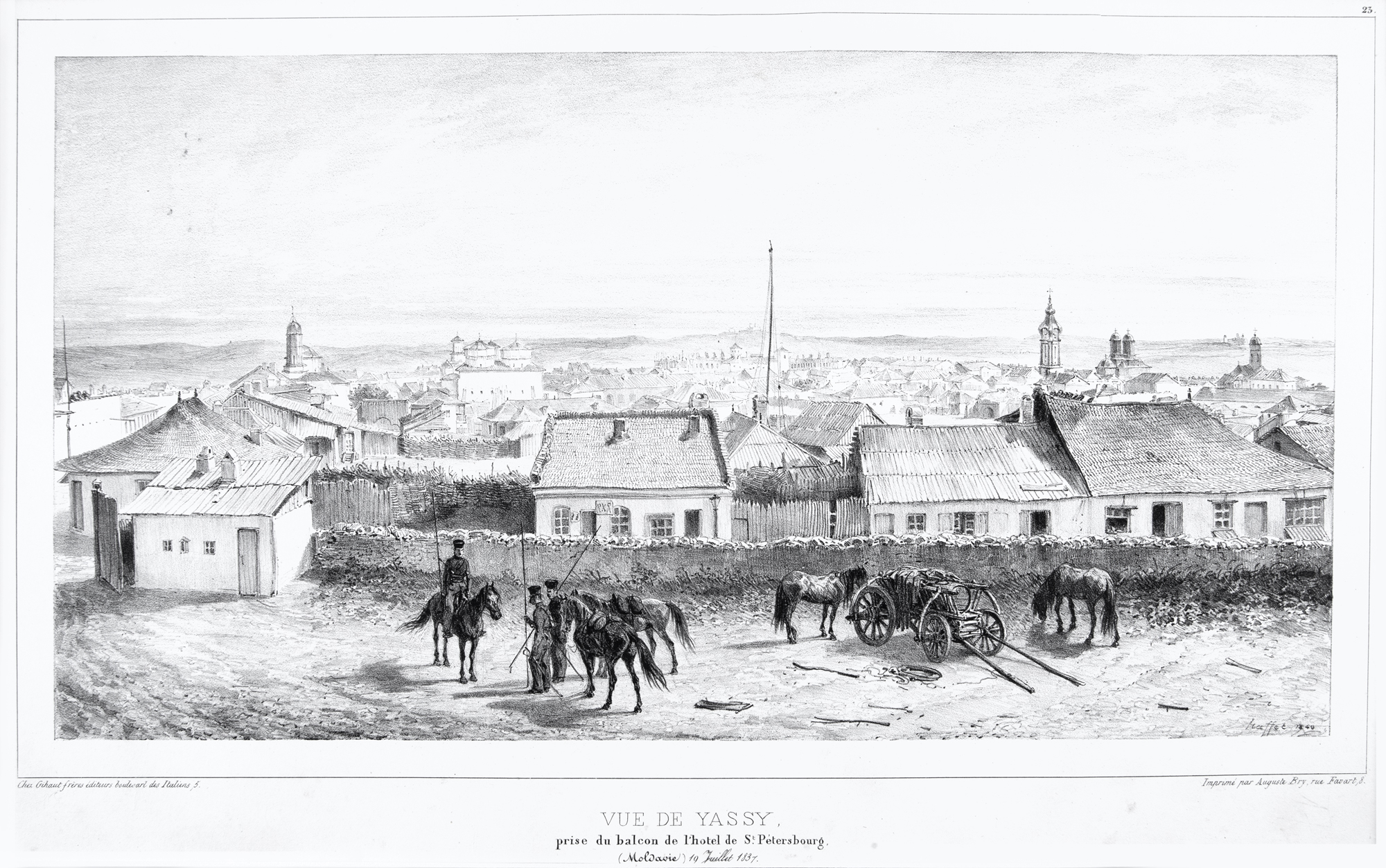 Litografie "Vedere panoramică a Iașului", de Auguste Raffet, 1840
