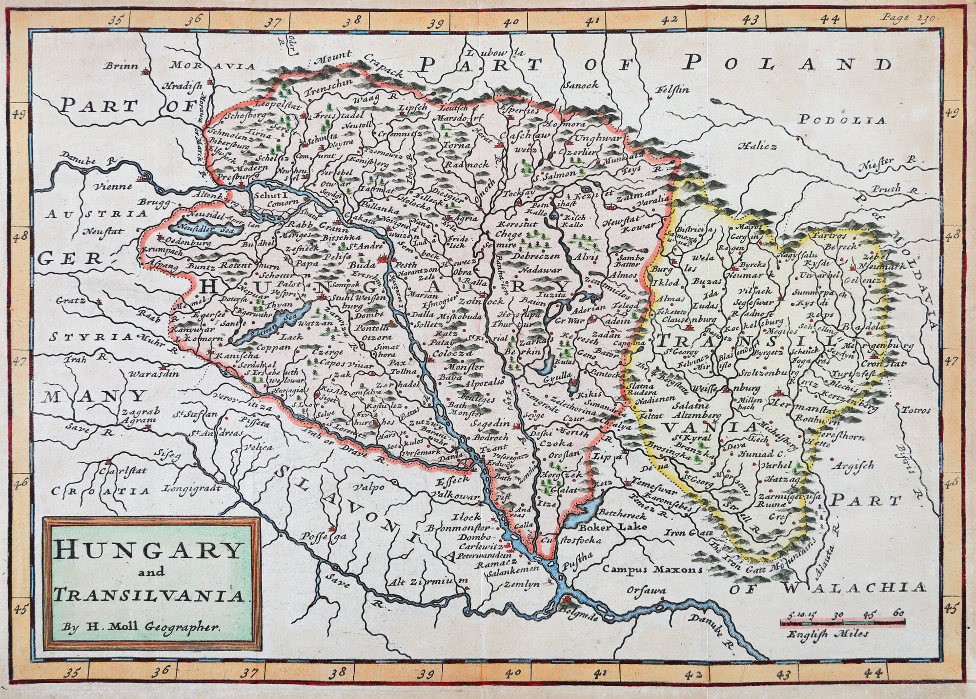 Hartă ”Ungaria și Transilvania”, de Herman Moll, Londra, 1721