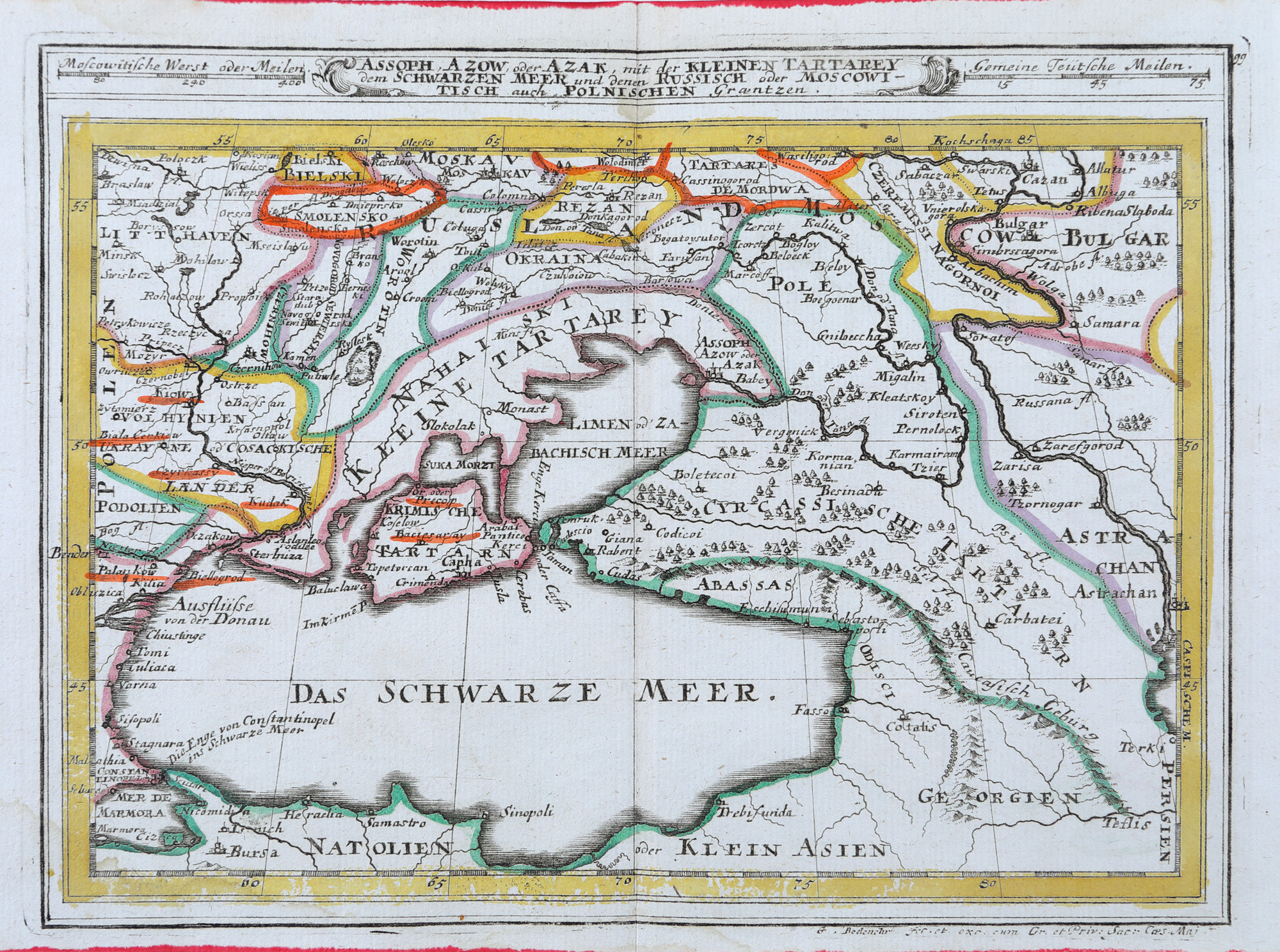 Hartă ”Bazinul Mării Negre”, de Gabriel Bodenehr, Augsburg, cca. 1720