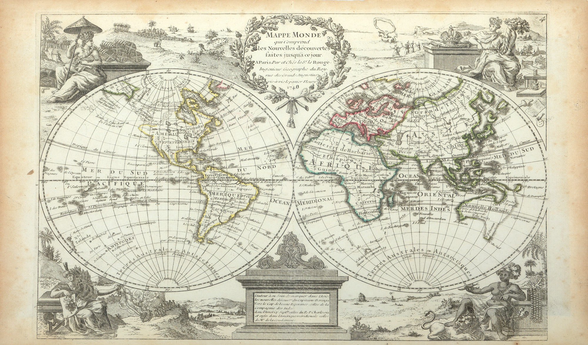 Harta lumii (planiglob), de George Louis Le Rouge, Paris, 1748