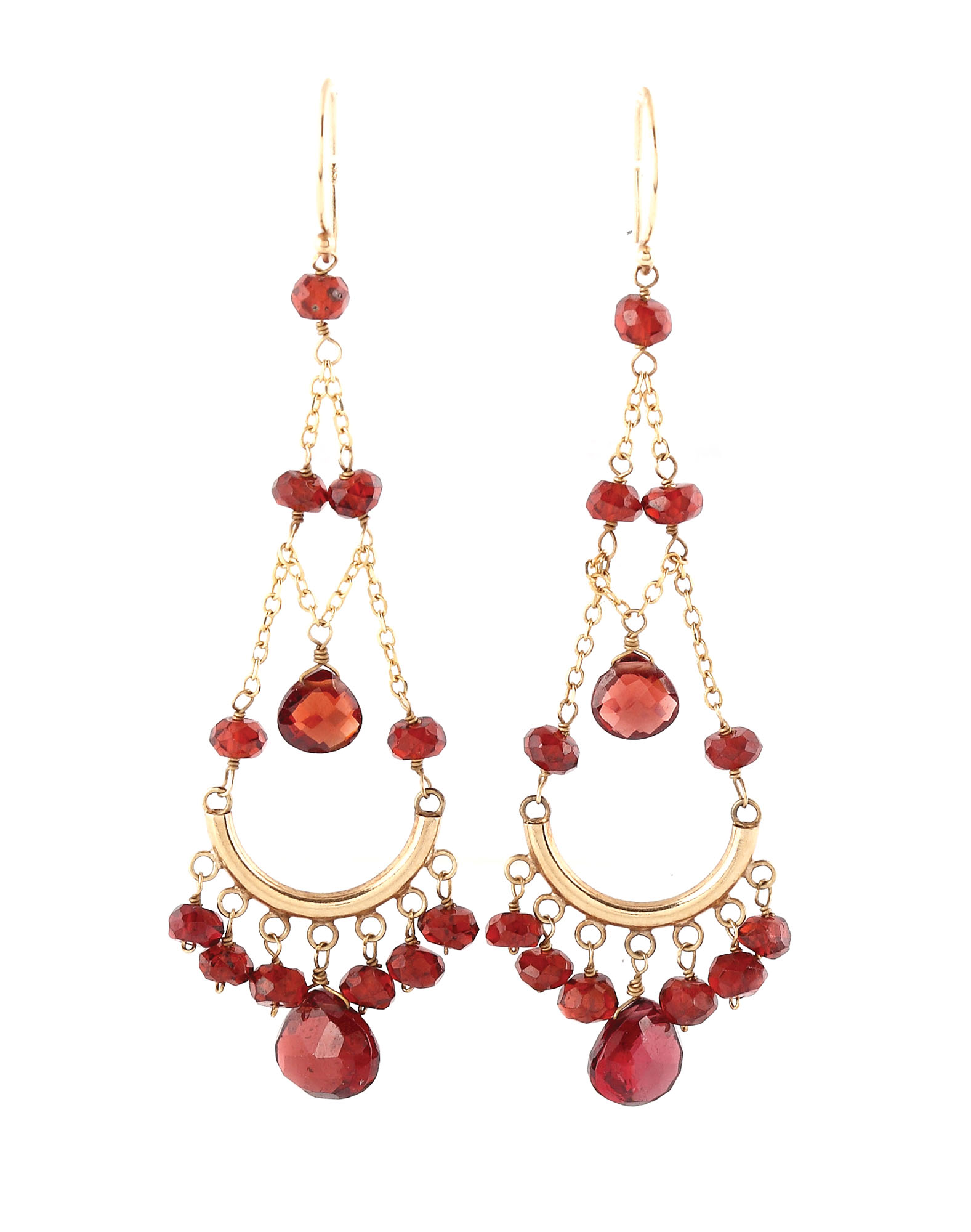 Pair of gold earrings decorated with garnets