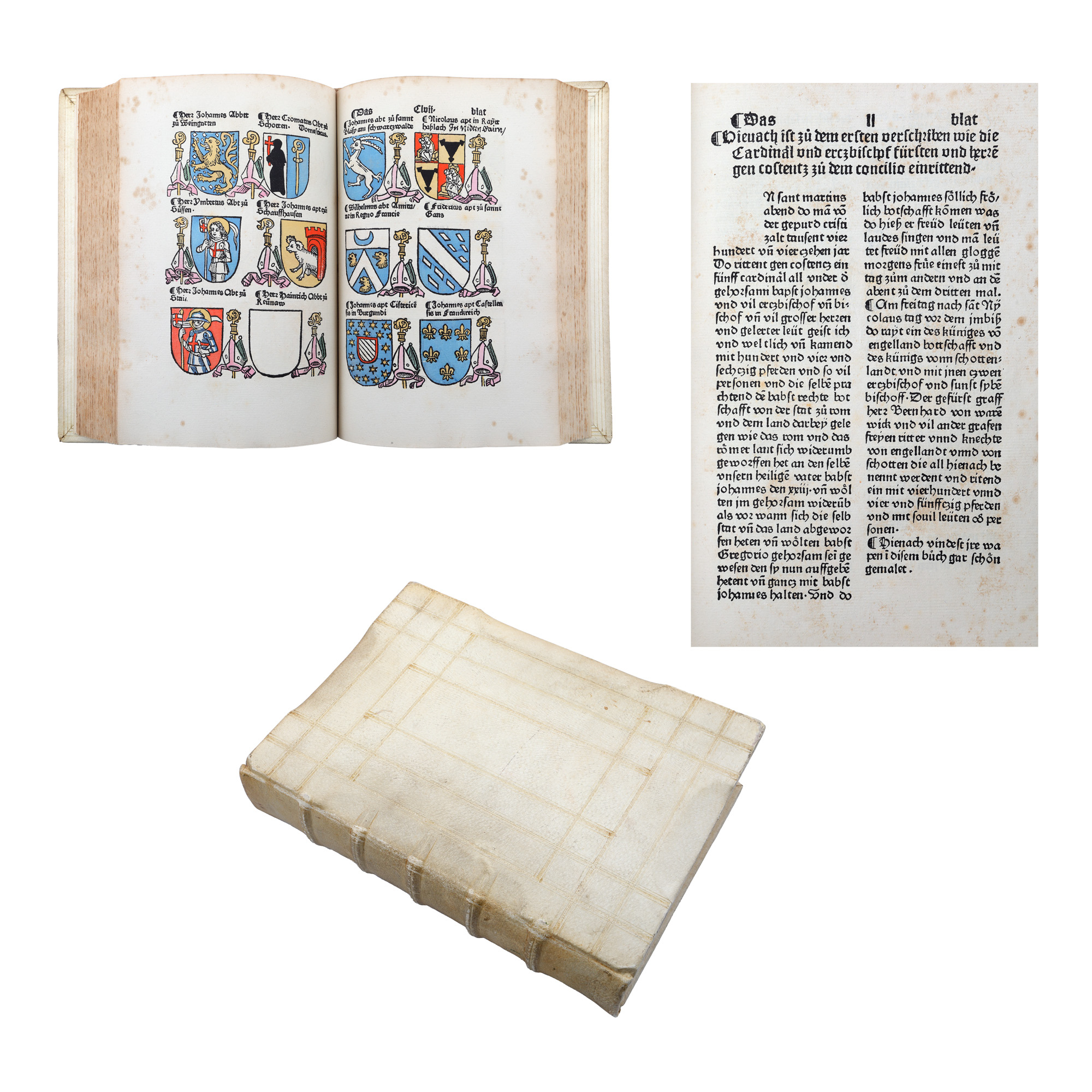 "The Concilium Book, by Ulrich von Richental, incunabulum printed in Augsburg, by Anton Sorg, in 1483, in facsimile made in 1923, in Berlin, accompanied by an explanatory essay by Ernst Voulliéme and a heraldic postscript with the list of the names of the coats of arms, by Egon von Berchem, German, copy 60/200"