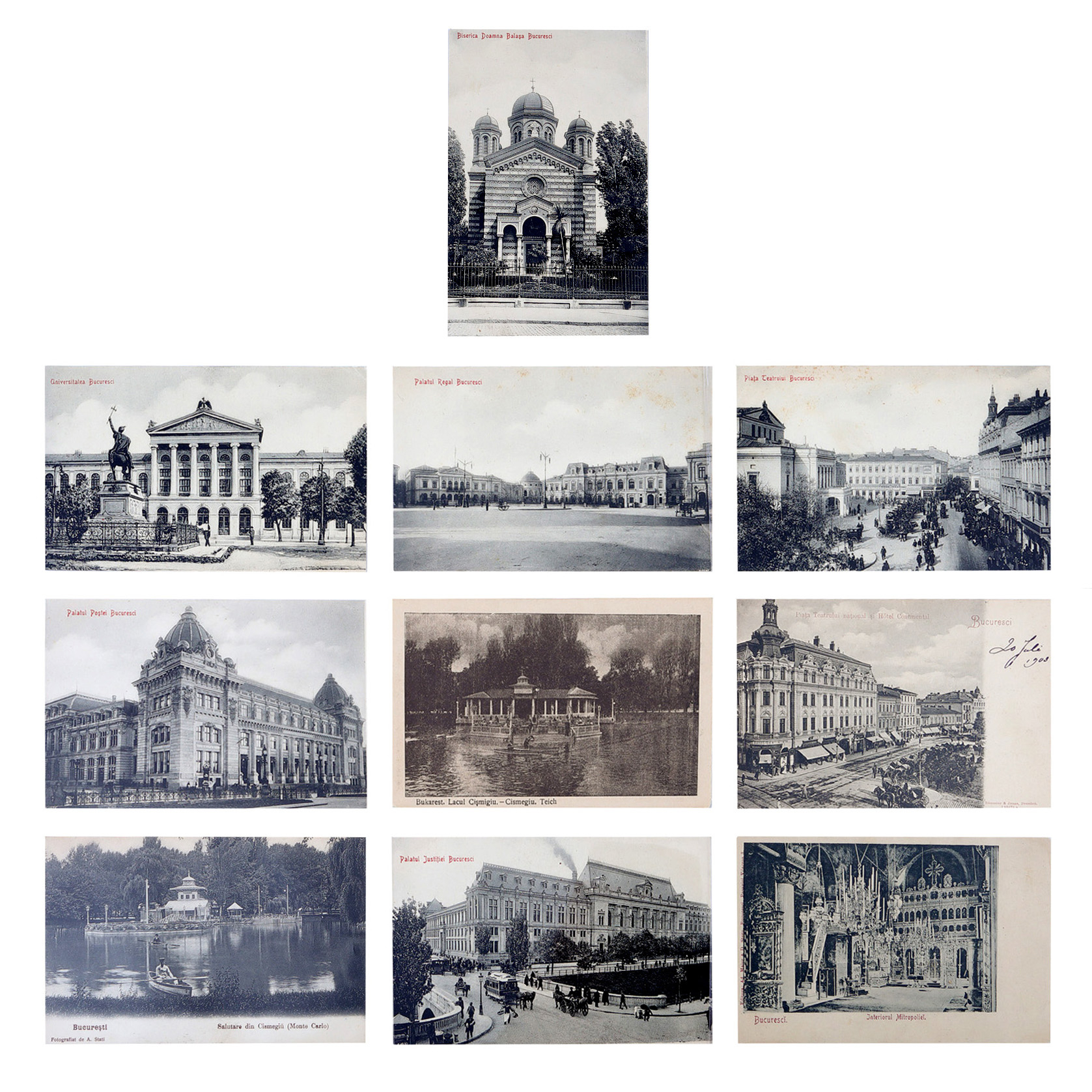 Lot composed of ten postcards with monuments of Bucharest, first half of the twentieth century