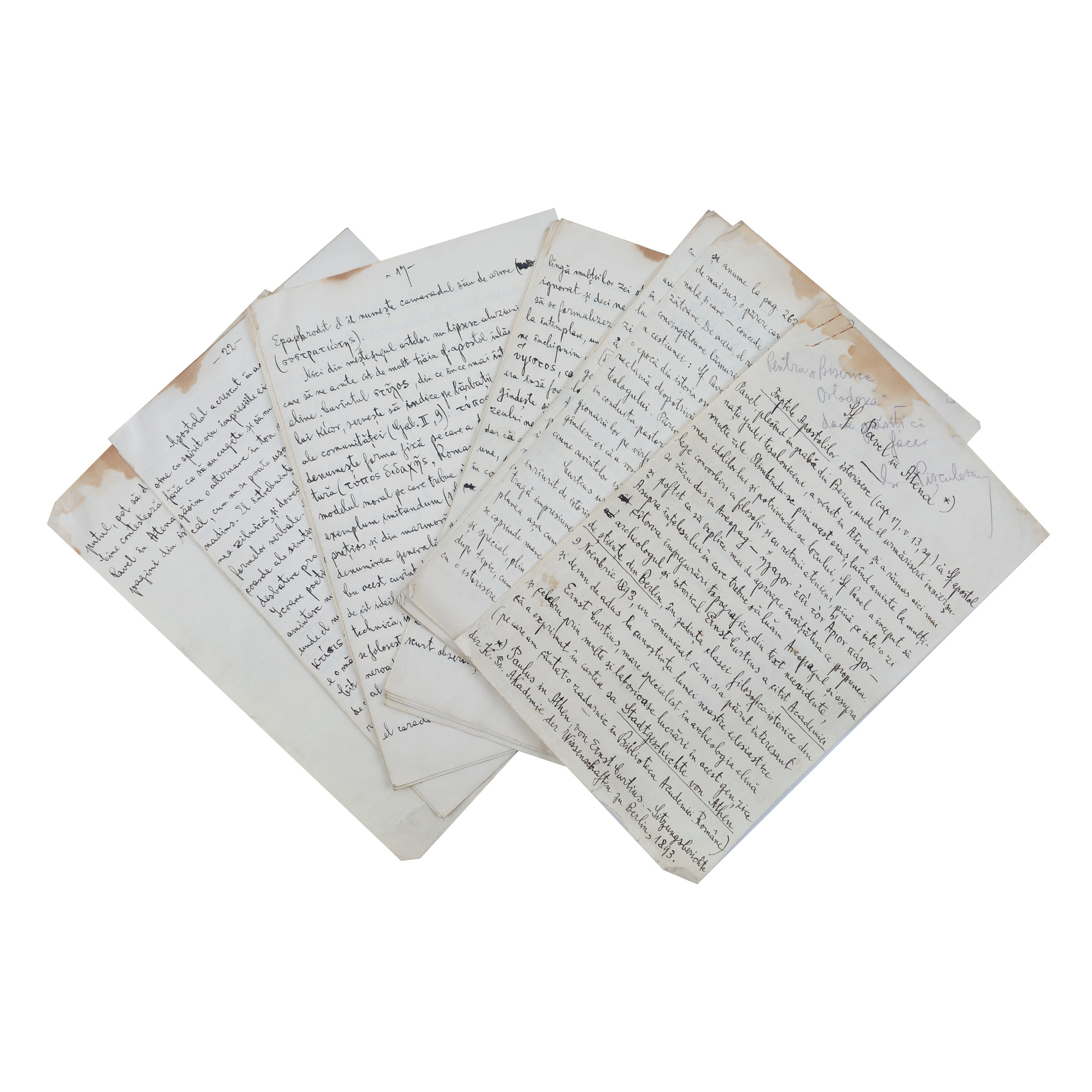 Manuscript of an article written by Gala Galaction, "Saint Paul in Athens", comes from the historical collection of Serban Tuculescu-Maria Galaction