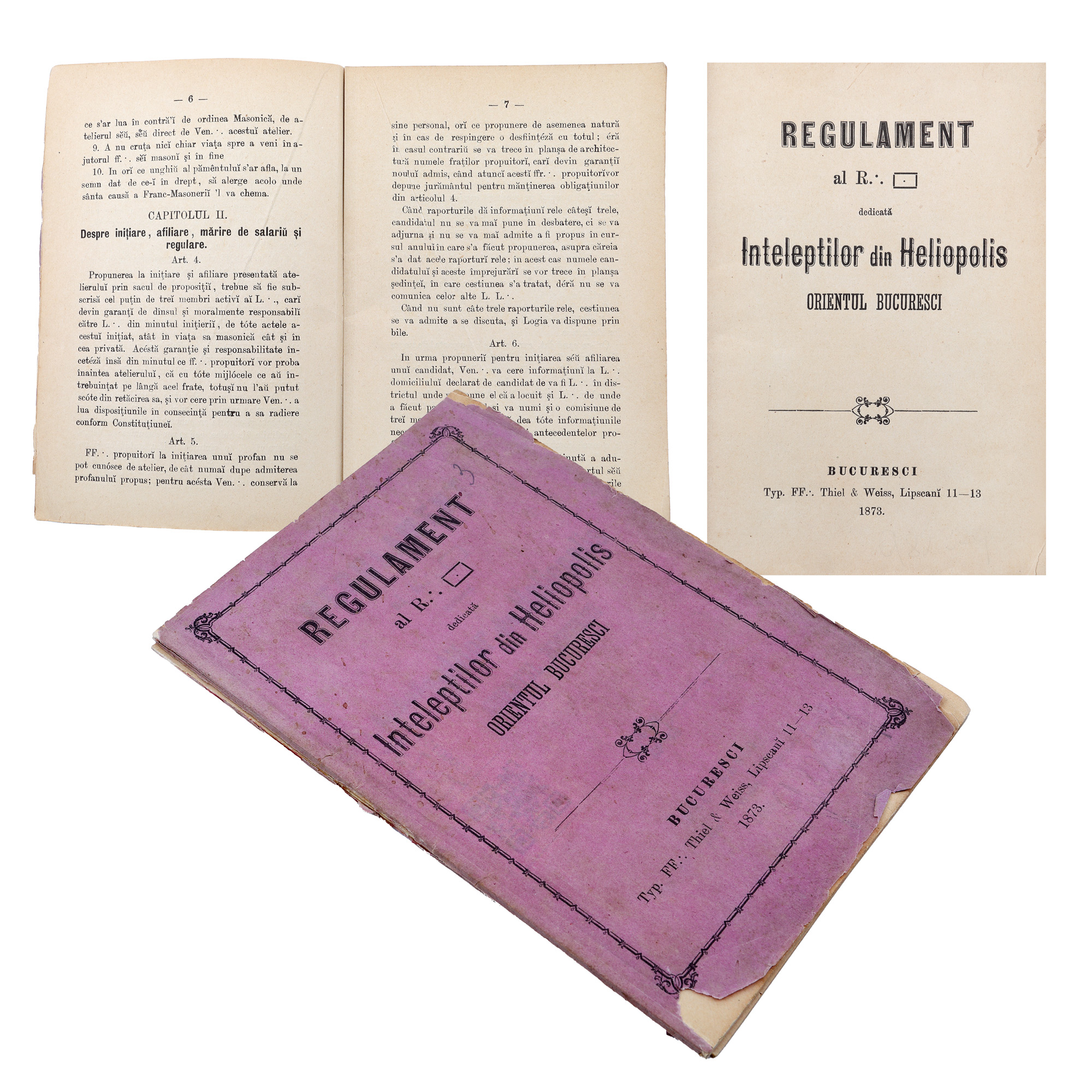 ”Regulament al Lojii Înțelepții din Heliopolis”, București, 1873, raritate, de colecție