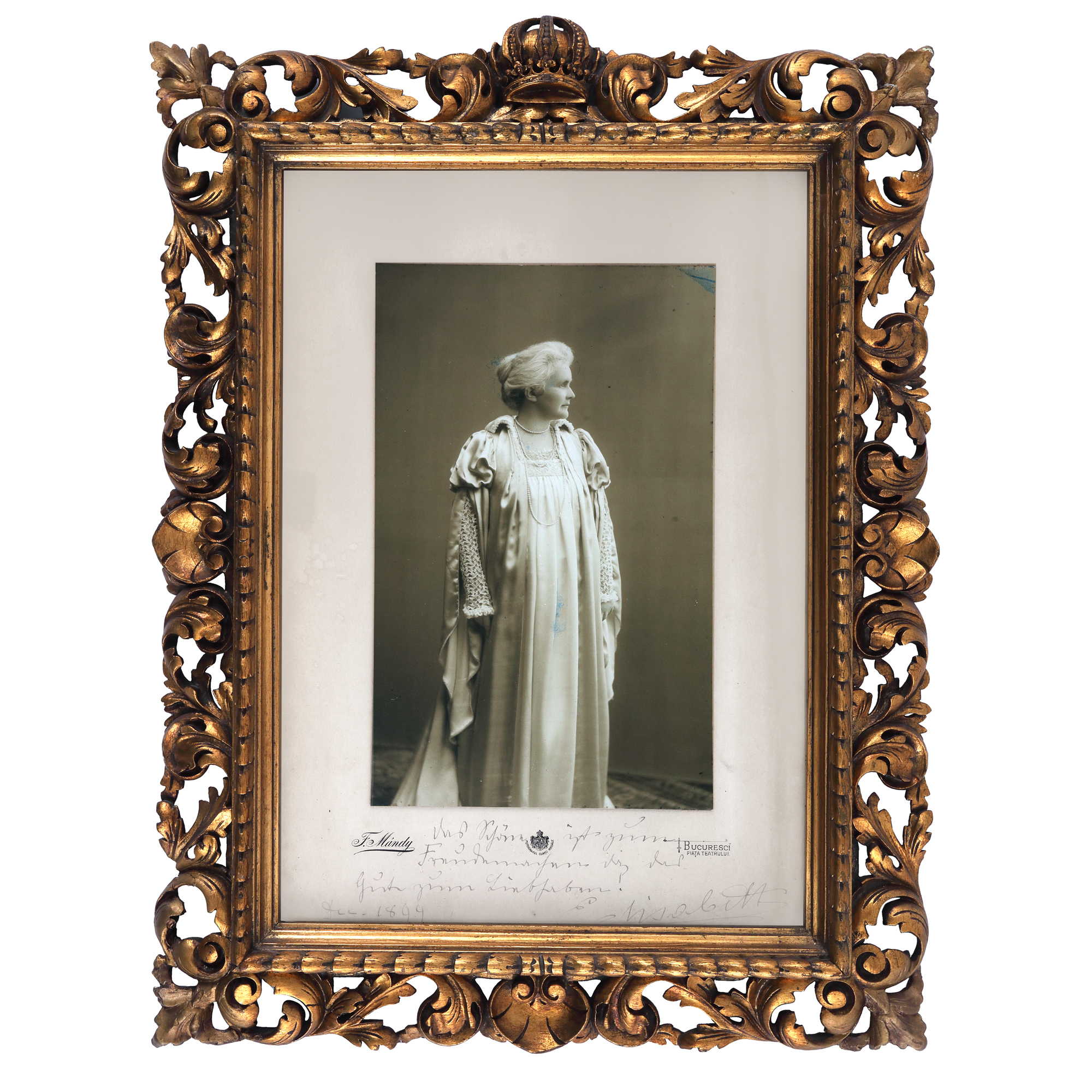 Fotografie ilustrând-o pe Regina Elisabeta, București, 1894, cu dedicația reginei