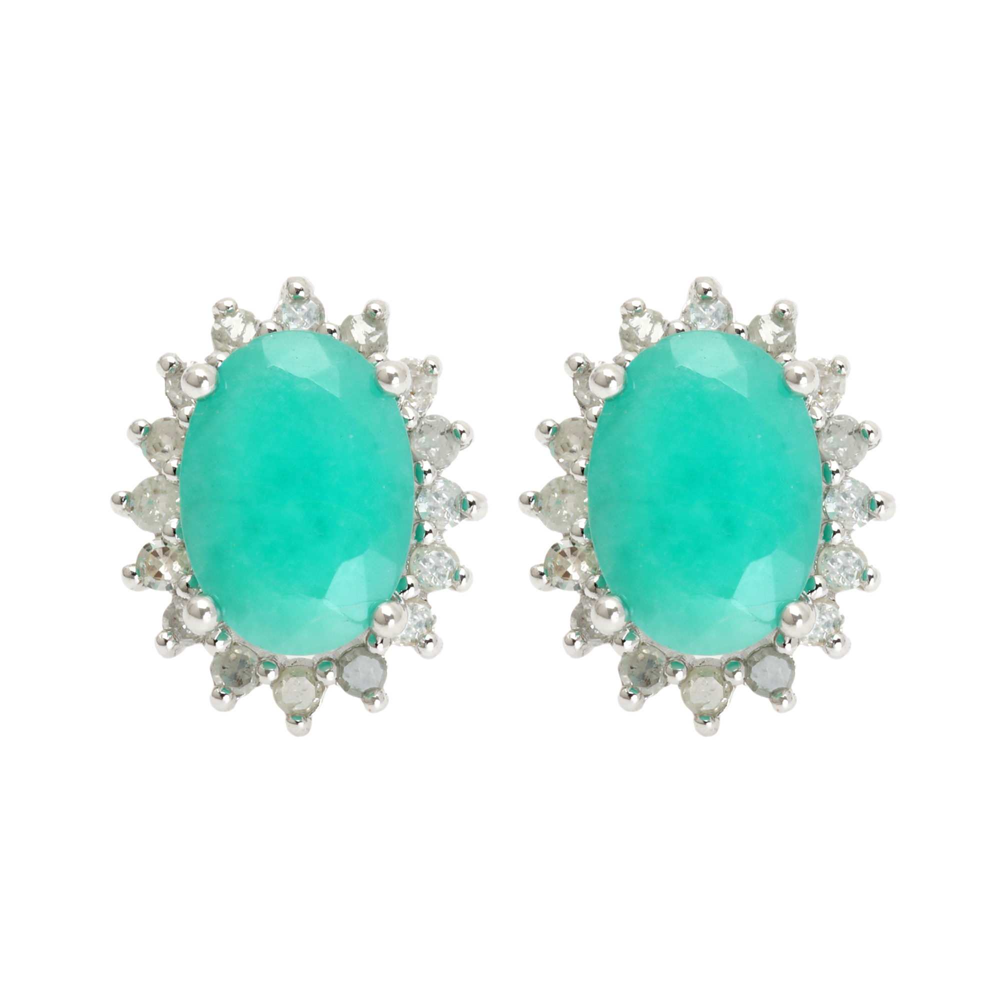 Pair of white gold earrings, decorated with emeralds in a diamond setting