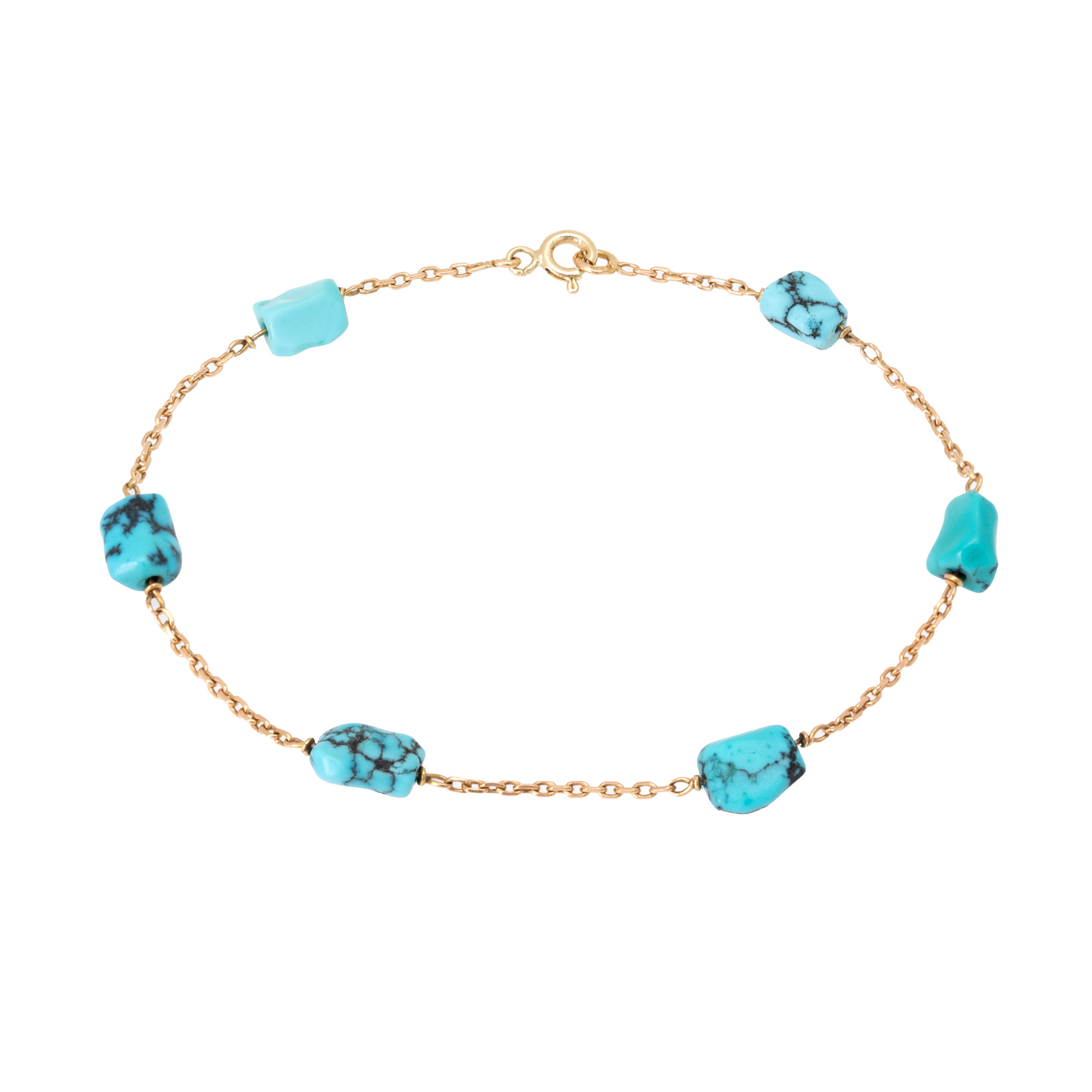 Gold bracelet decorated with turquoise