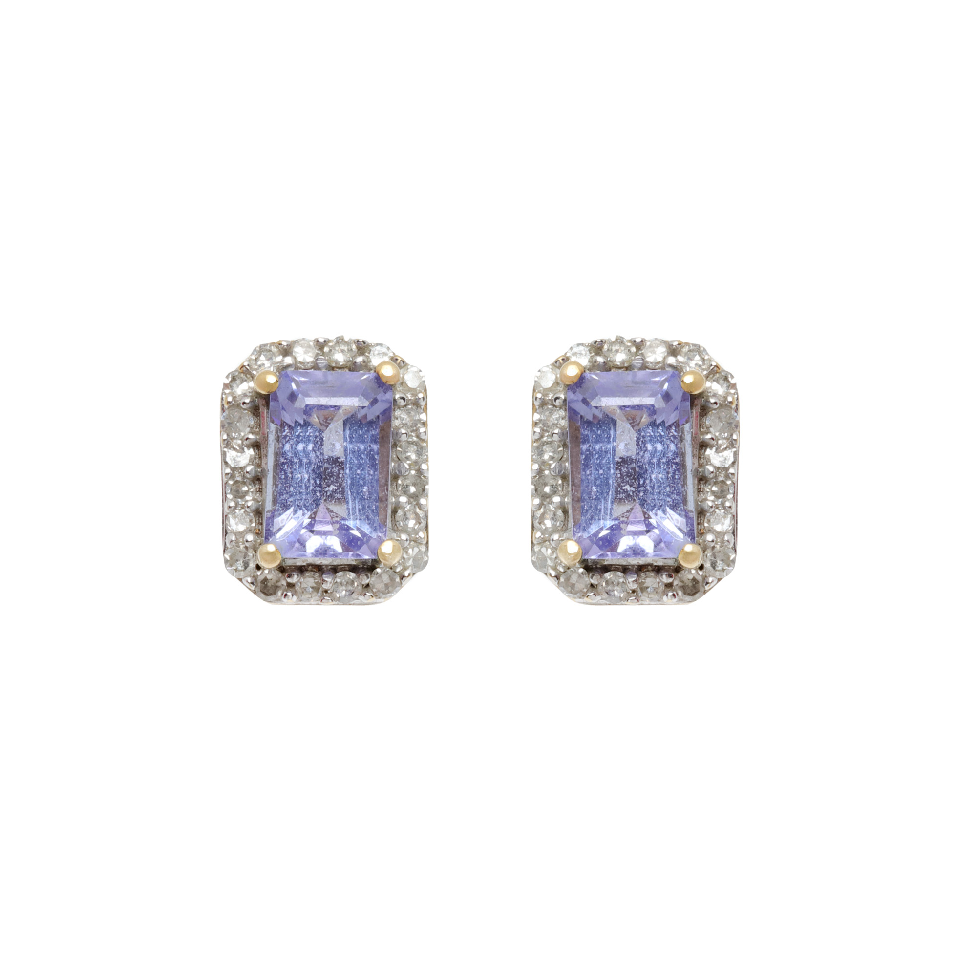 Pair of gold earrings, centrally decorated with prasiolites, in a diamond entourage