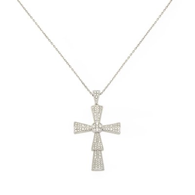 Lanț cu pandantiv din aur alb, decorat cu diamante