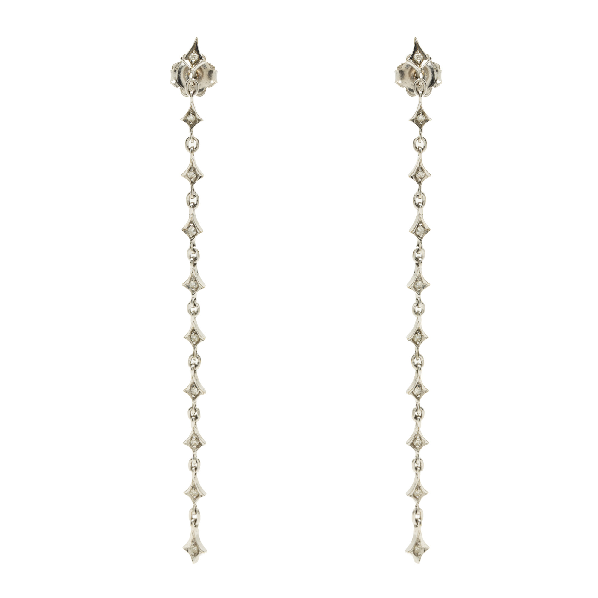 Pair of white gold earrings, decorated with a row of diamonds