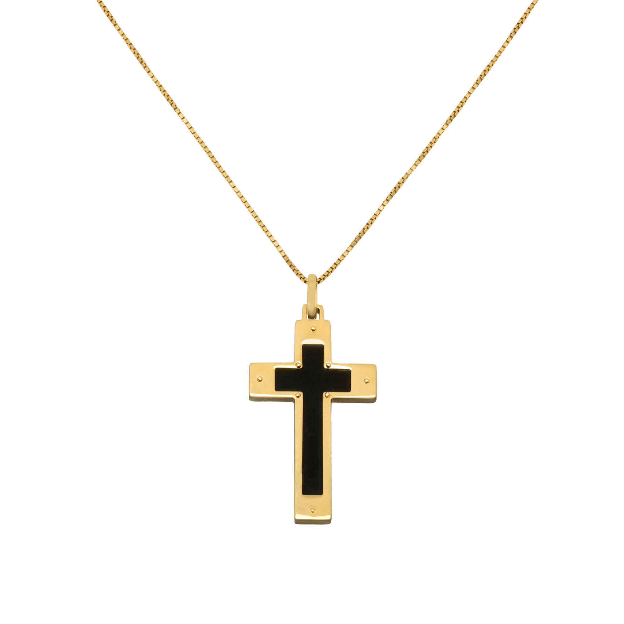 Gold chain with cross-shaped pendant, decorated with onyx