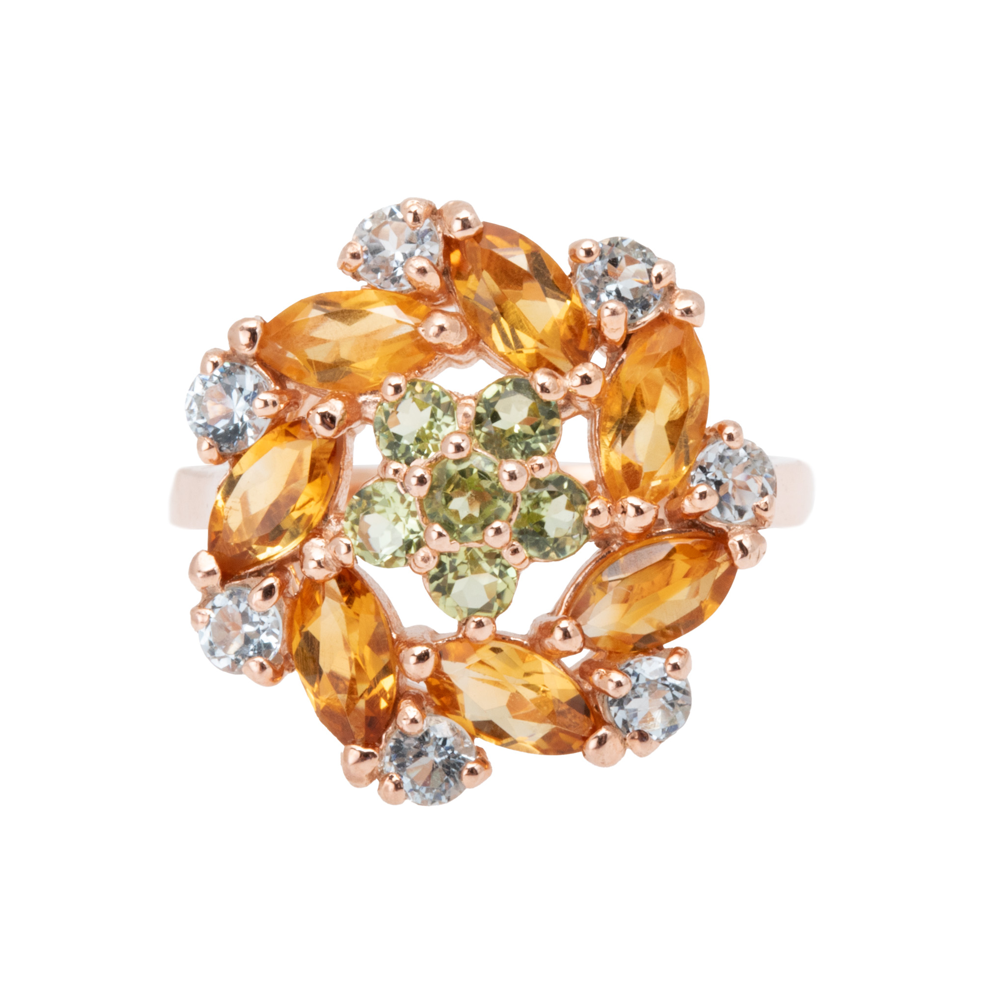 Gilded Silver Ring, Decorated with Citrine, Topaz and Peridots