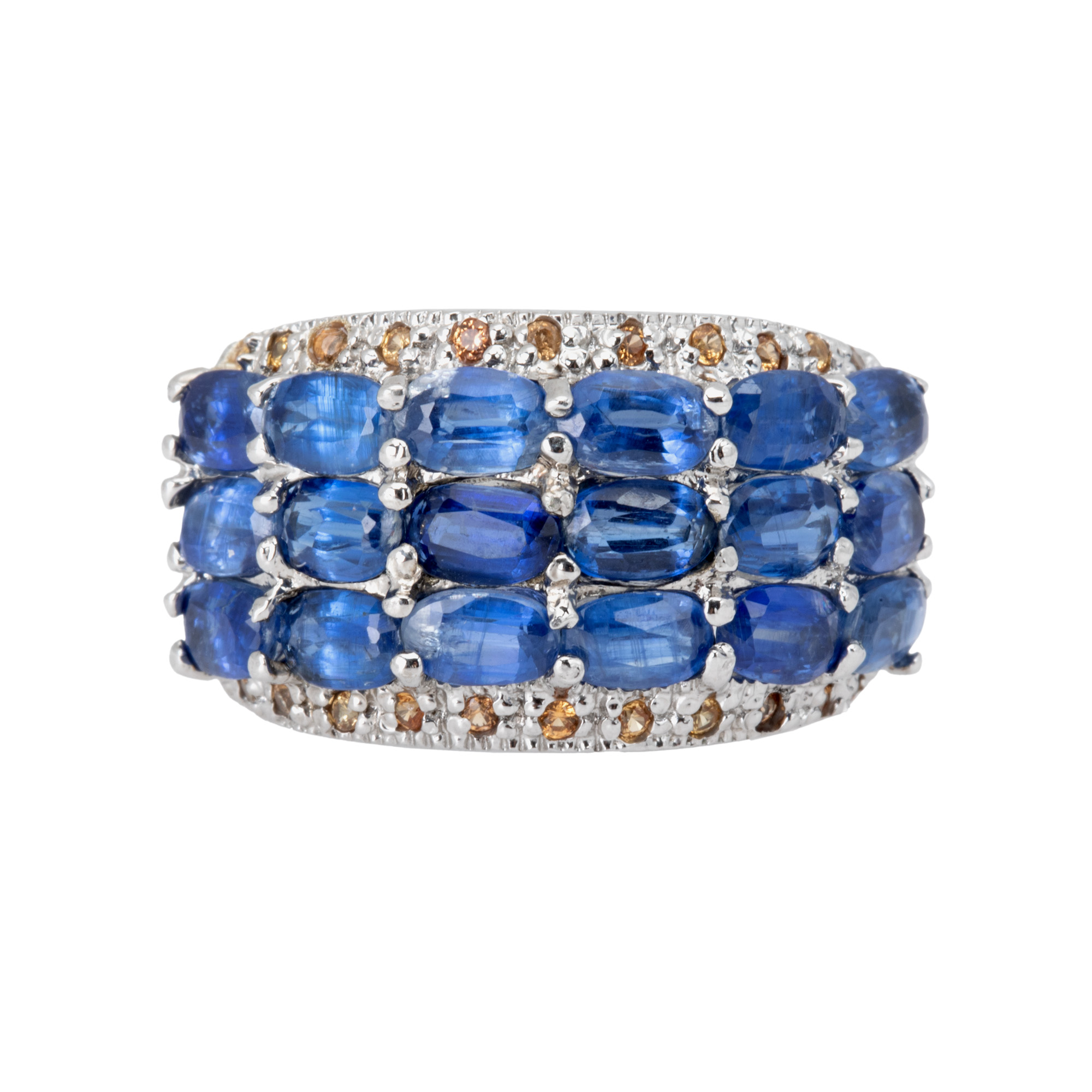 Silver ring, decorated with kyanite and sapphires