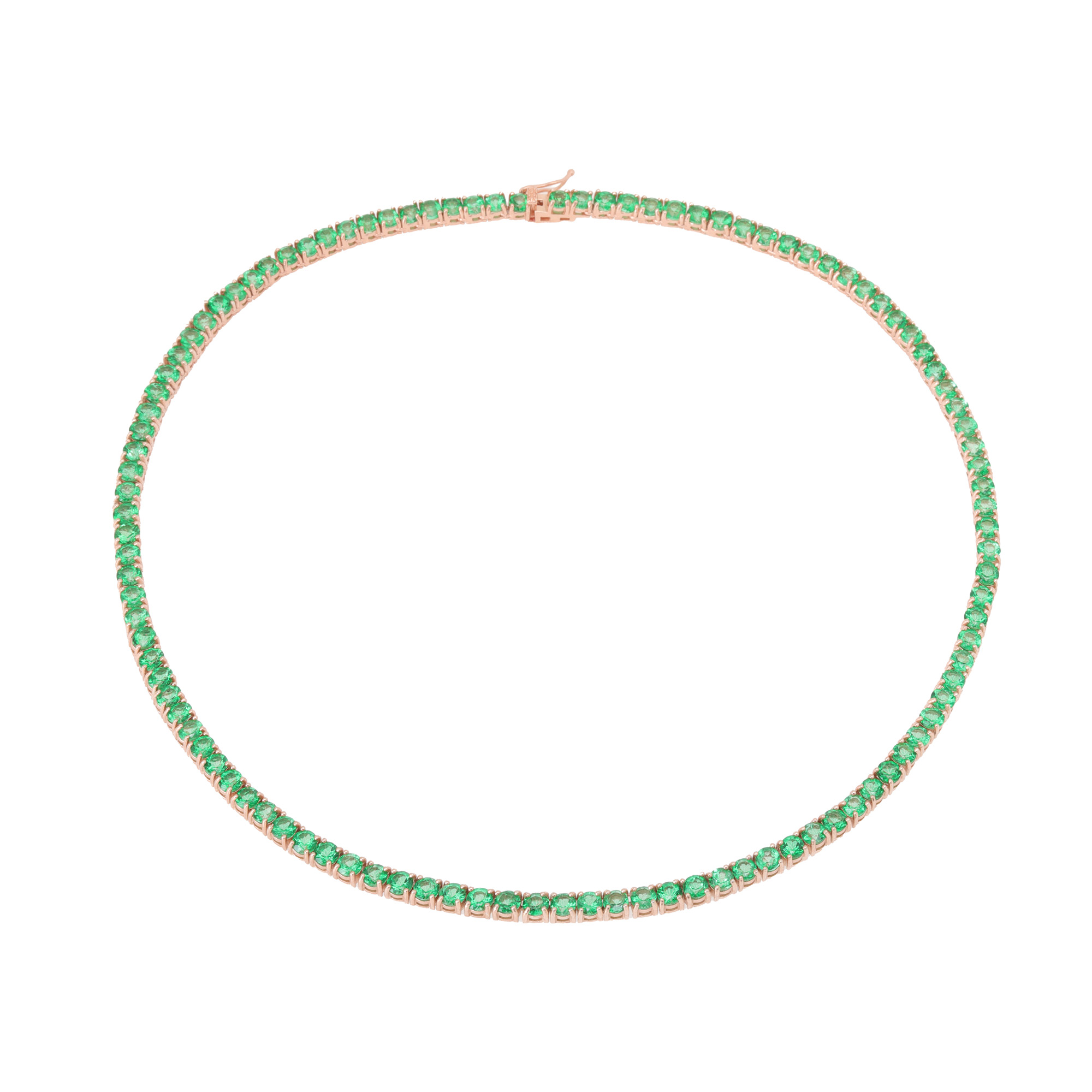 Gold-plated silver tennis necklace, decorated with green topaz