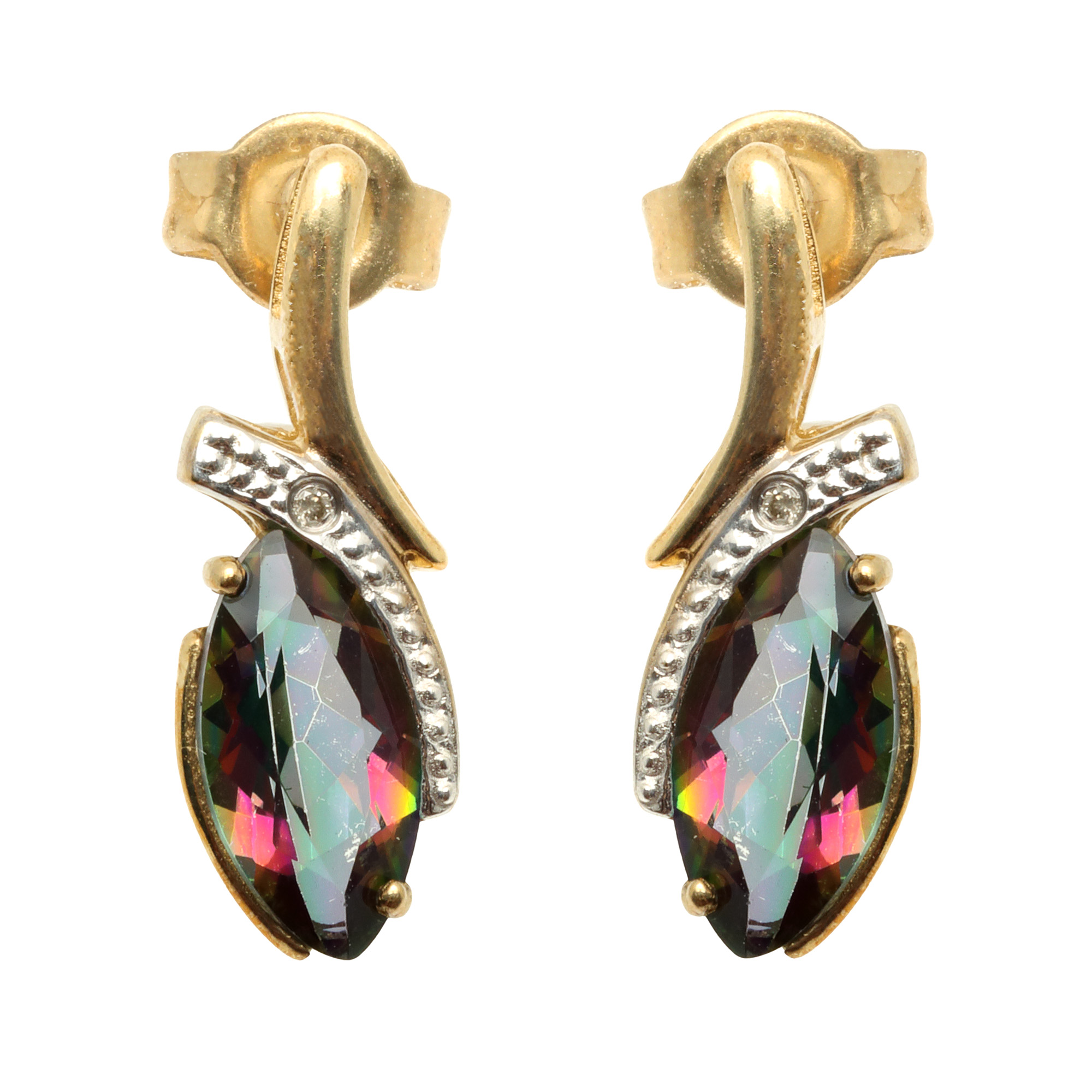 Pereche de cercei din aur, decorată cu diamante și mystic topaz
