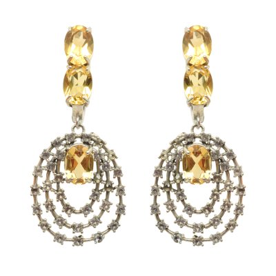 Pereche de cercei din argint, decorată cu citrine și topaze