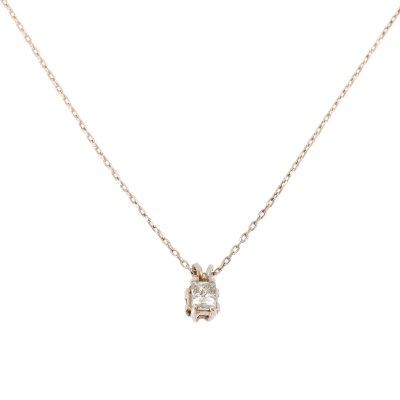 Lanț cu pandantiv din aur alb, decorat cu diamant 