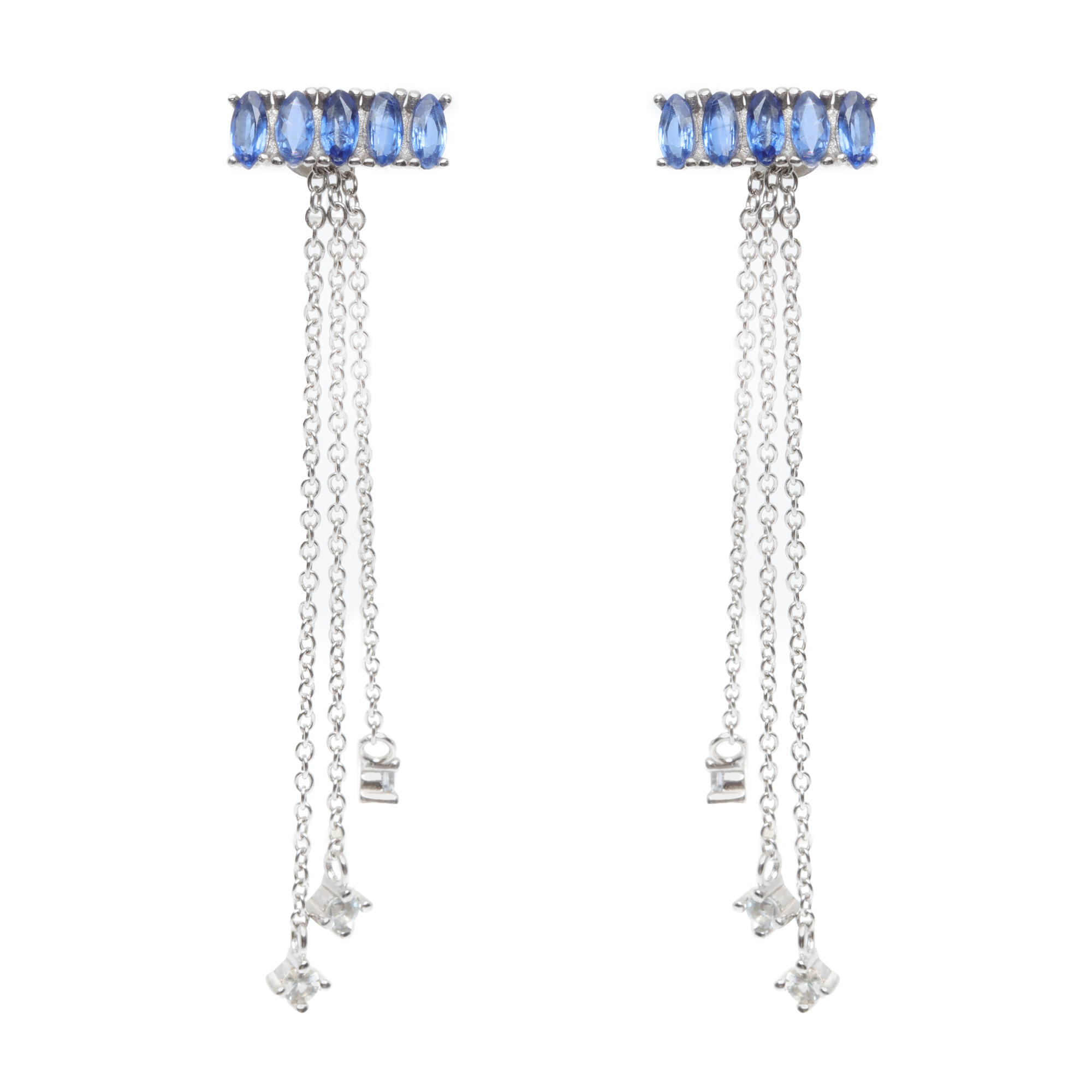 Pair of Silver Earrings, Decorated with Kyanites and Sapphires