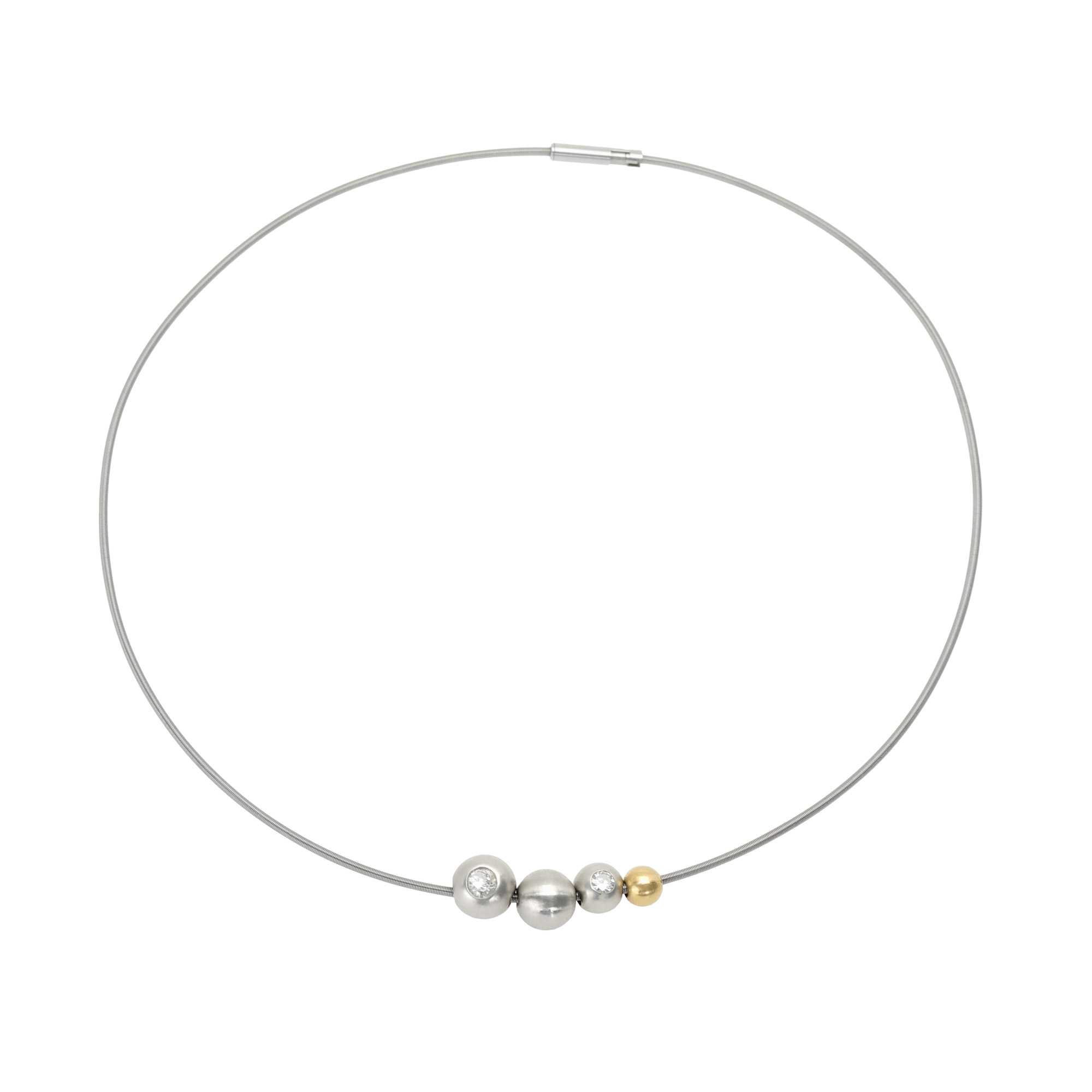 Niessing Stahl necklace, decorated with gold and platinum beads, with encrusted diamonds