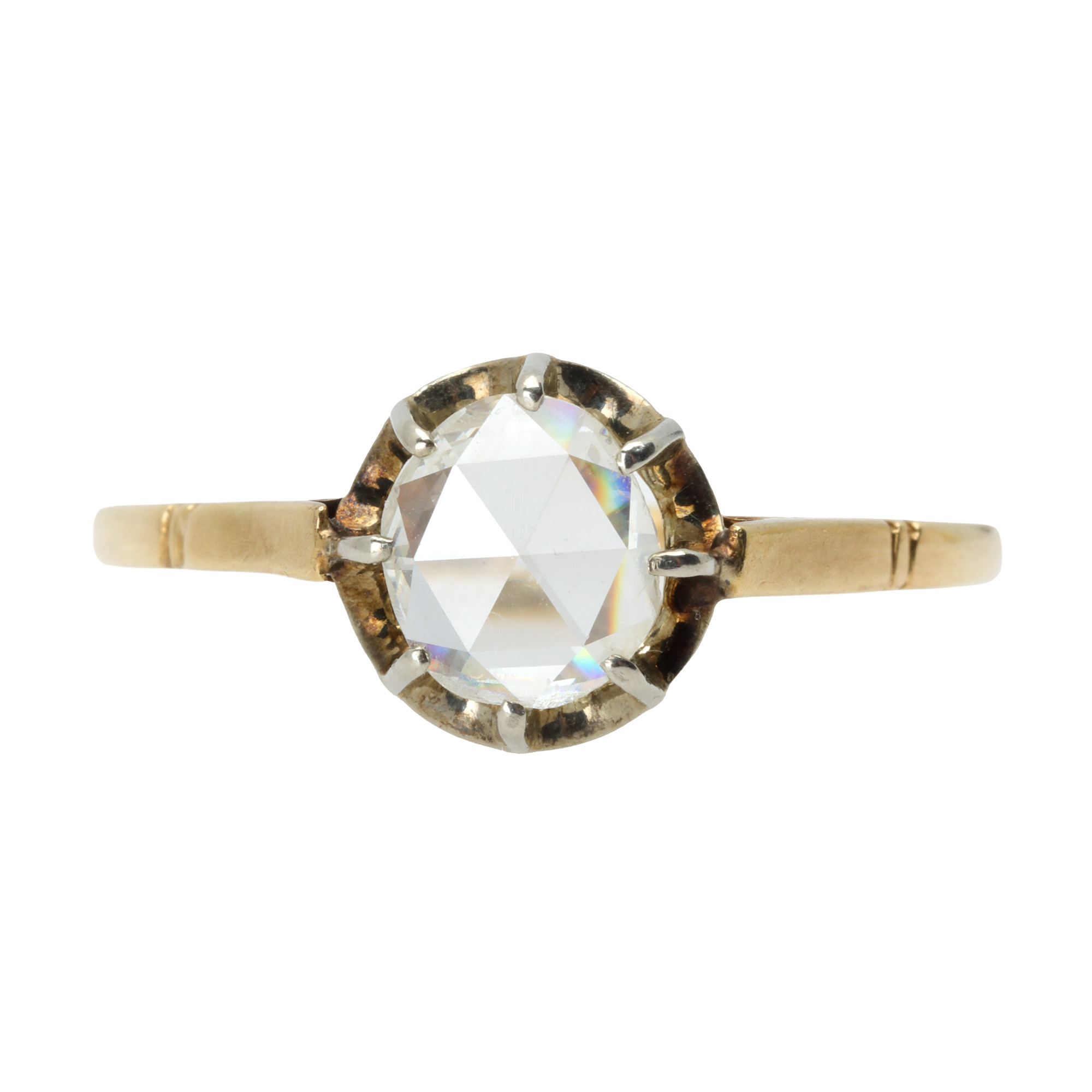 Inel Art Deco din platină și aur, decorat cu diamant solitaire