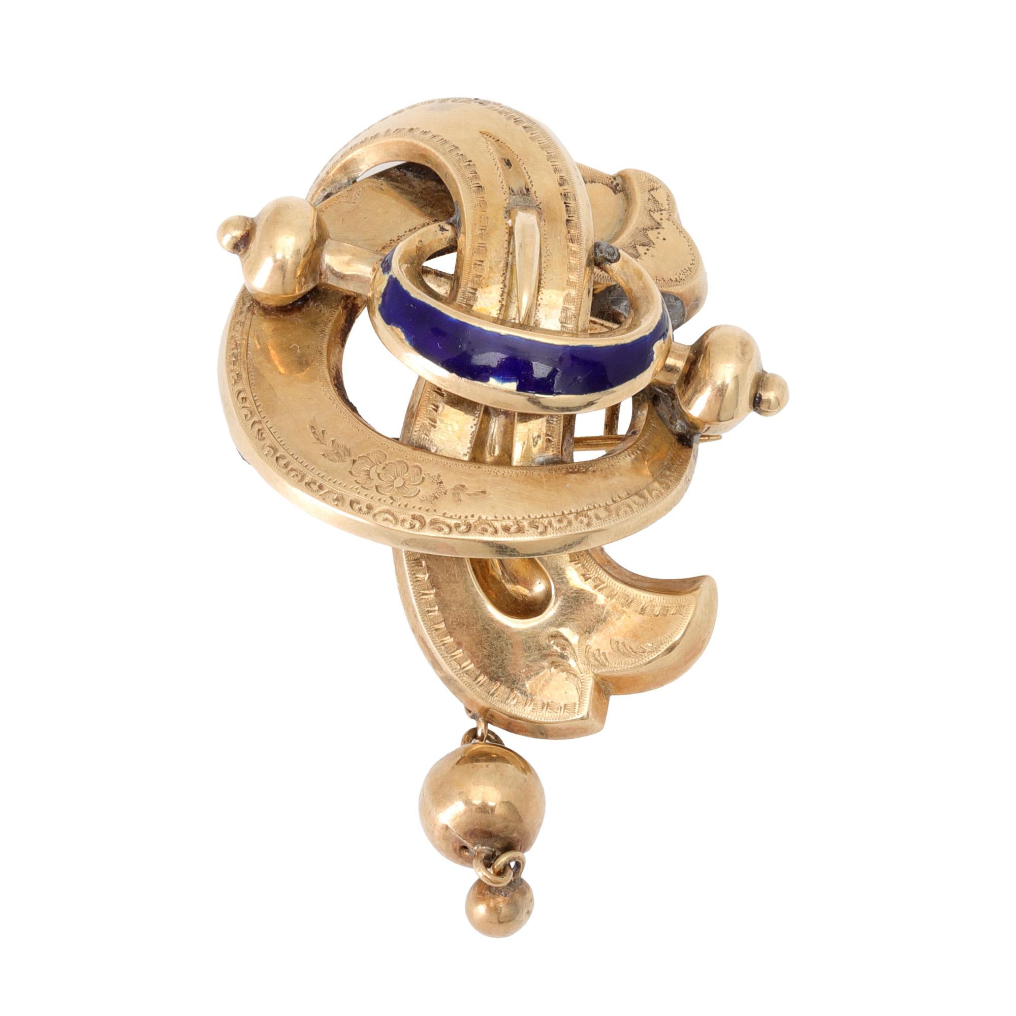Gold brooch, in Biedermeier style, decorated with painted enamel, circa 1890.