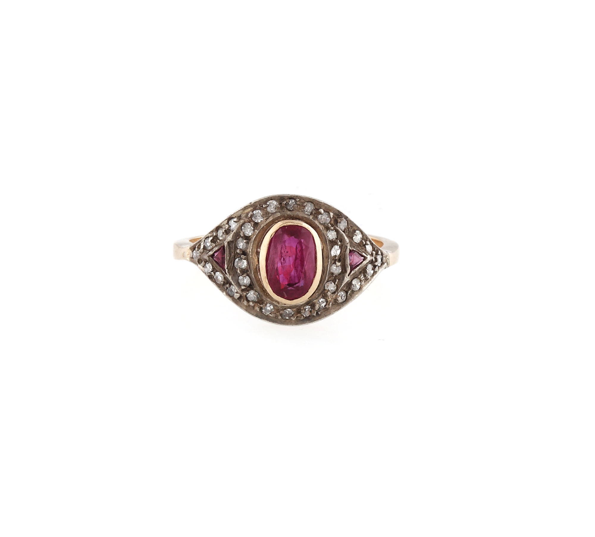 Gold and silver ring, decorated with rubies and diamonds