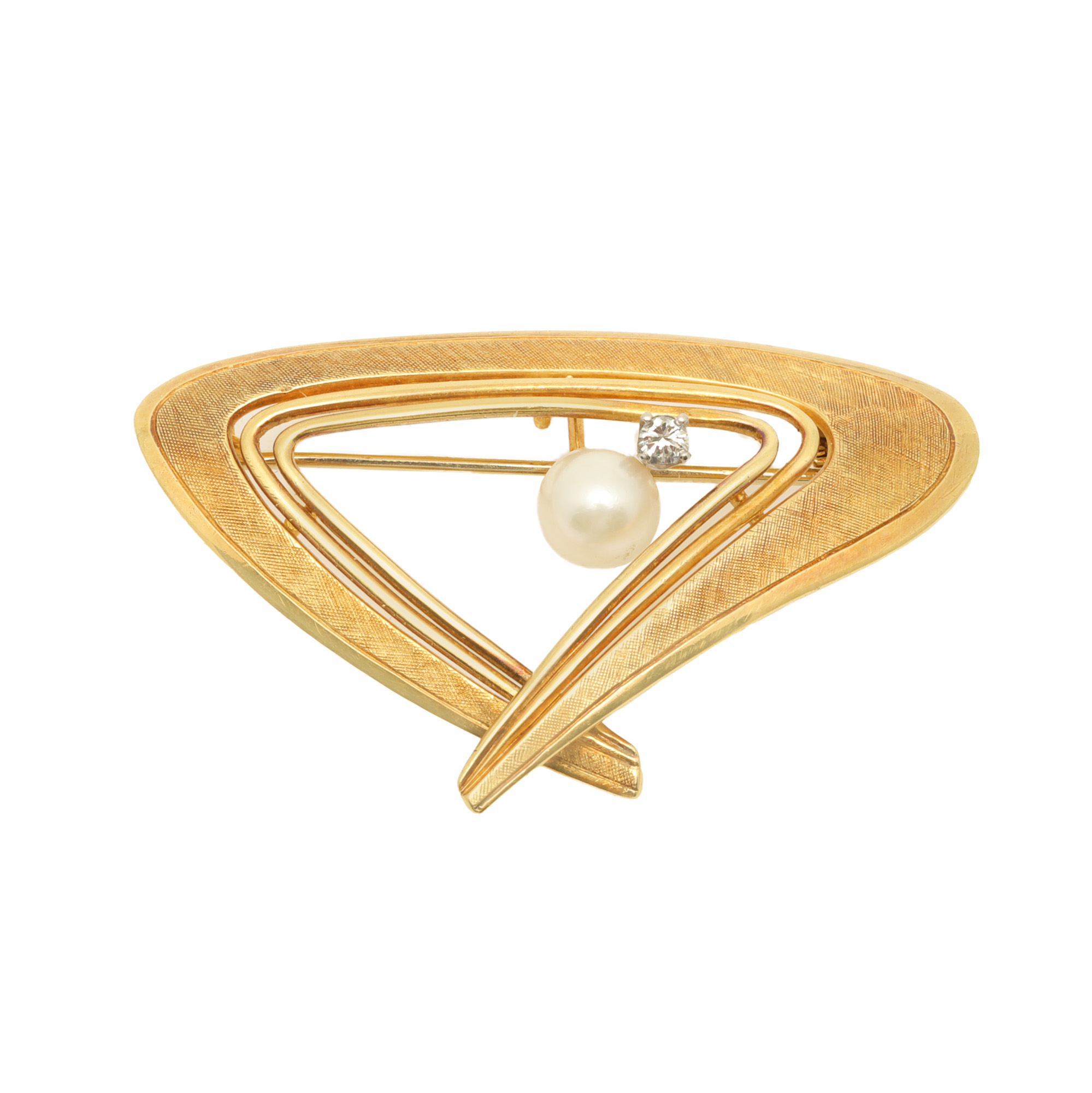 Gold brooch, decorated with Akoya pearl and diamond