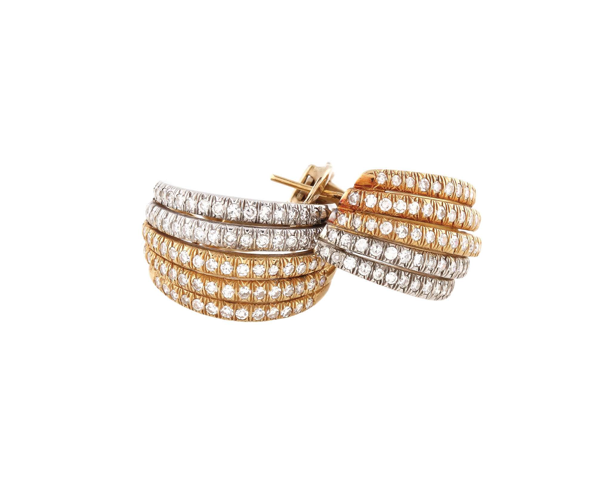 Pair of gold earrings ornate with diamond suite