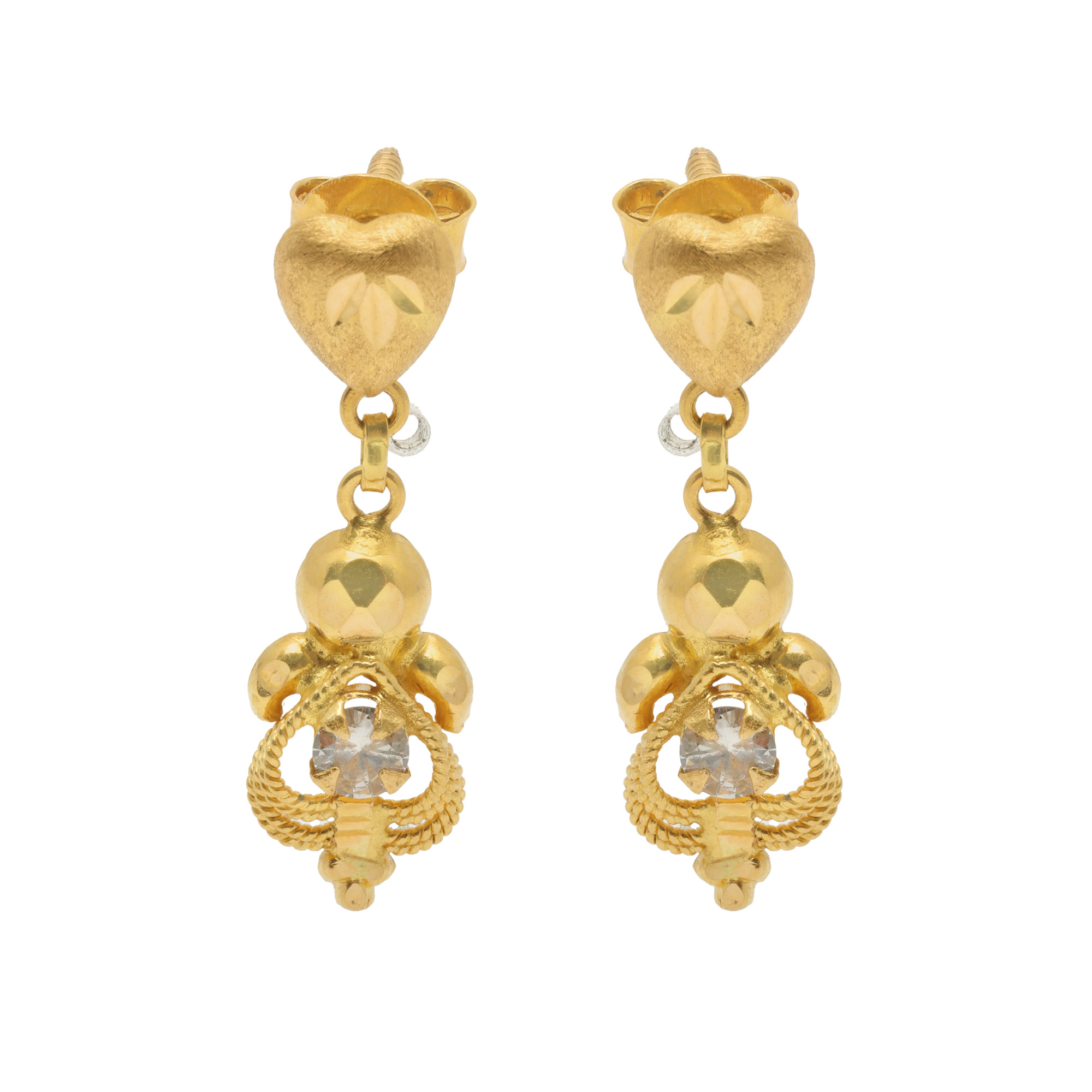 Pair of detachable gold earrings, in the shape of a heart, decorated with diamonds