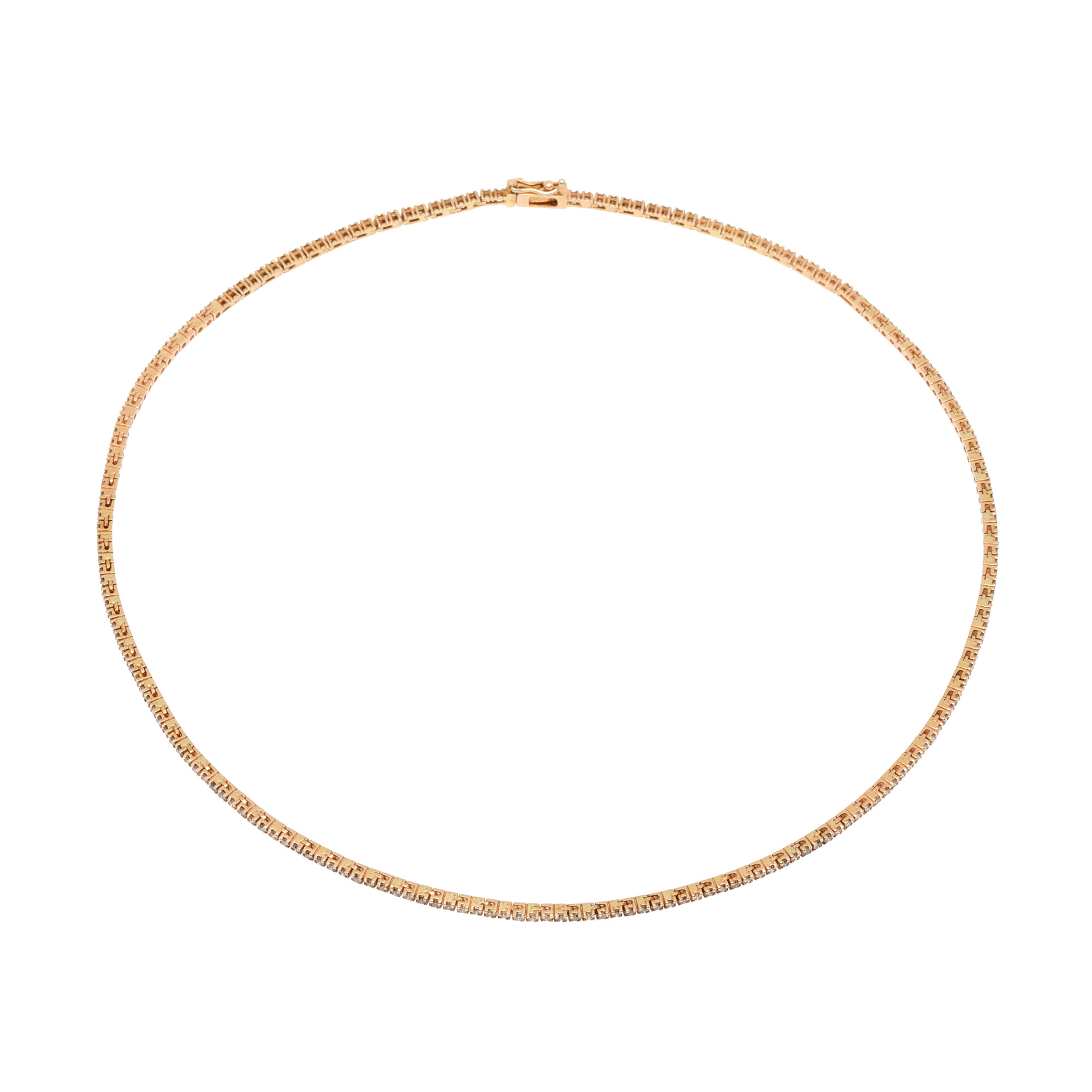 Rose gold tennis necklace decorated with diamonds