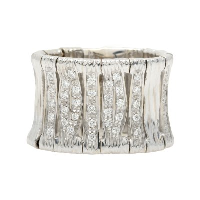 Inel mobil Roberto Coin, din aur alb, decorat cu diamante și un rubin 