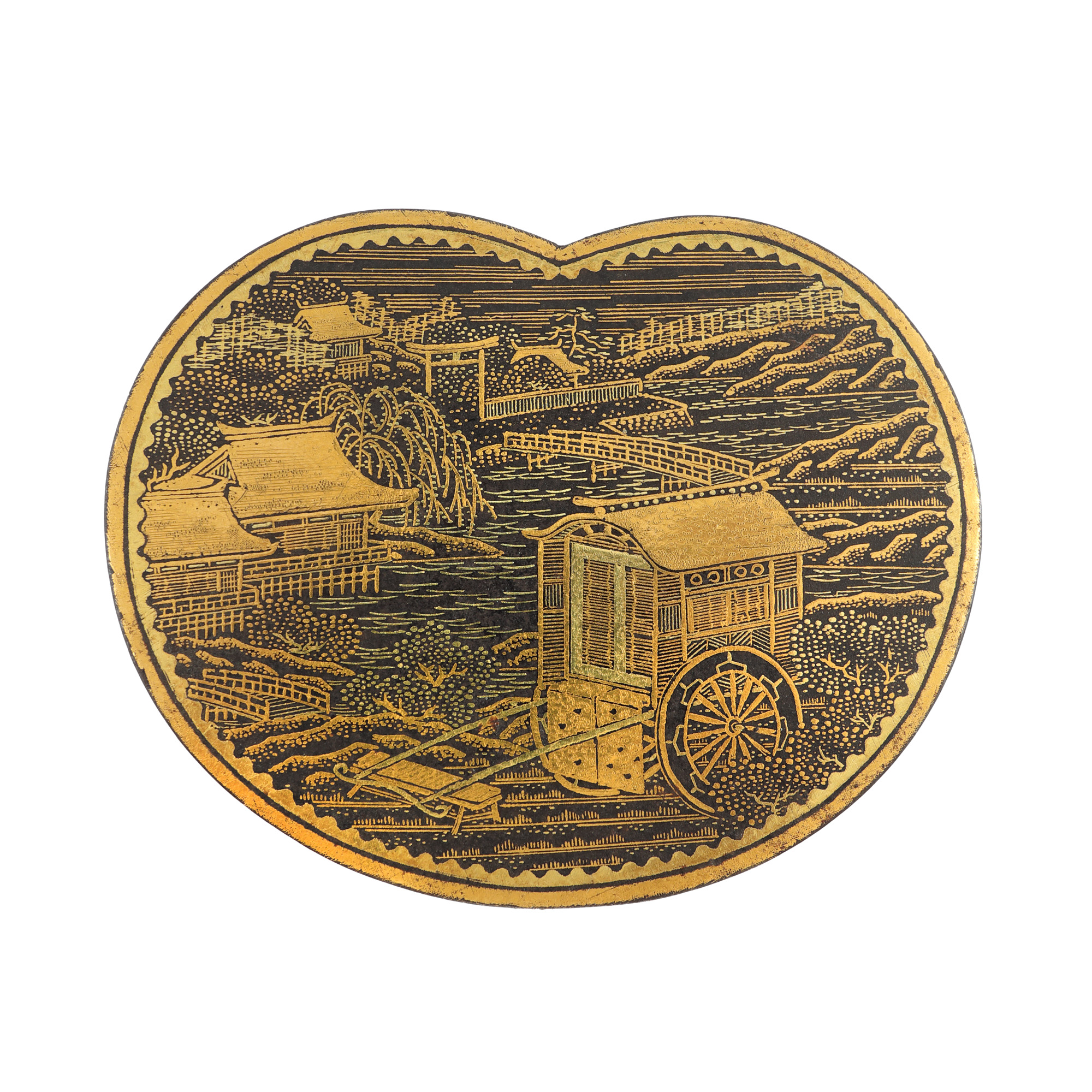 "Evening in Kyoto" - impressive decorative metal box inlaid with gold, decorated with a landscape from Kyoto, signed Komai sei, Meiji period, Japan, second half of the 19th century, rare piece