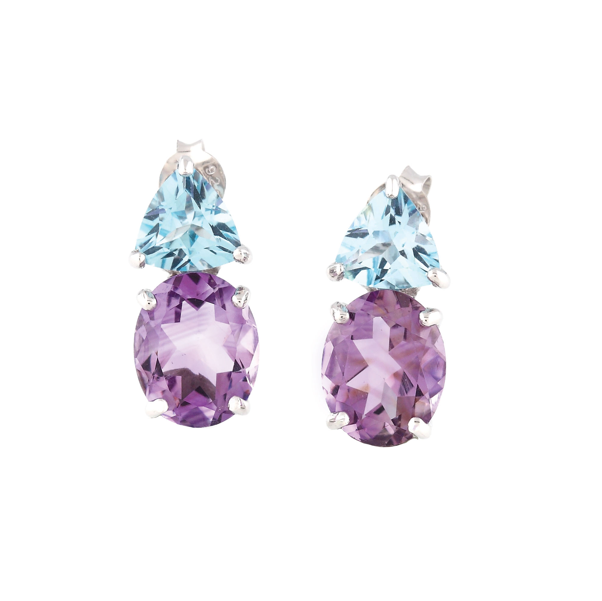 Pair of silver earrings decorated with amethysts and topazes