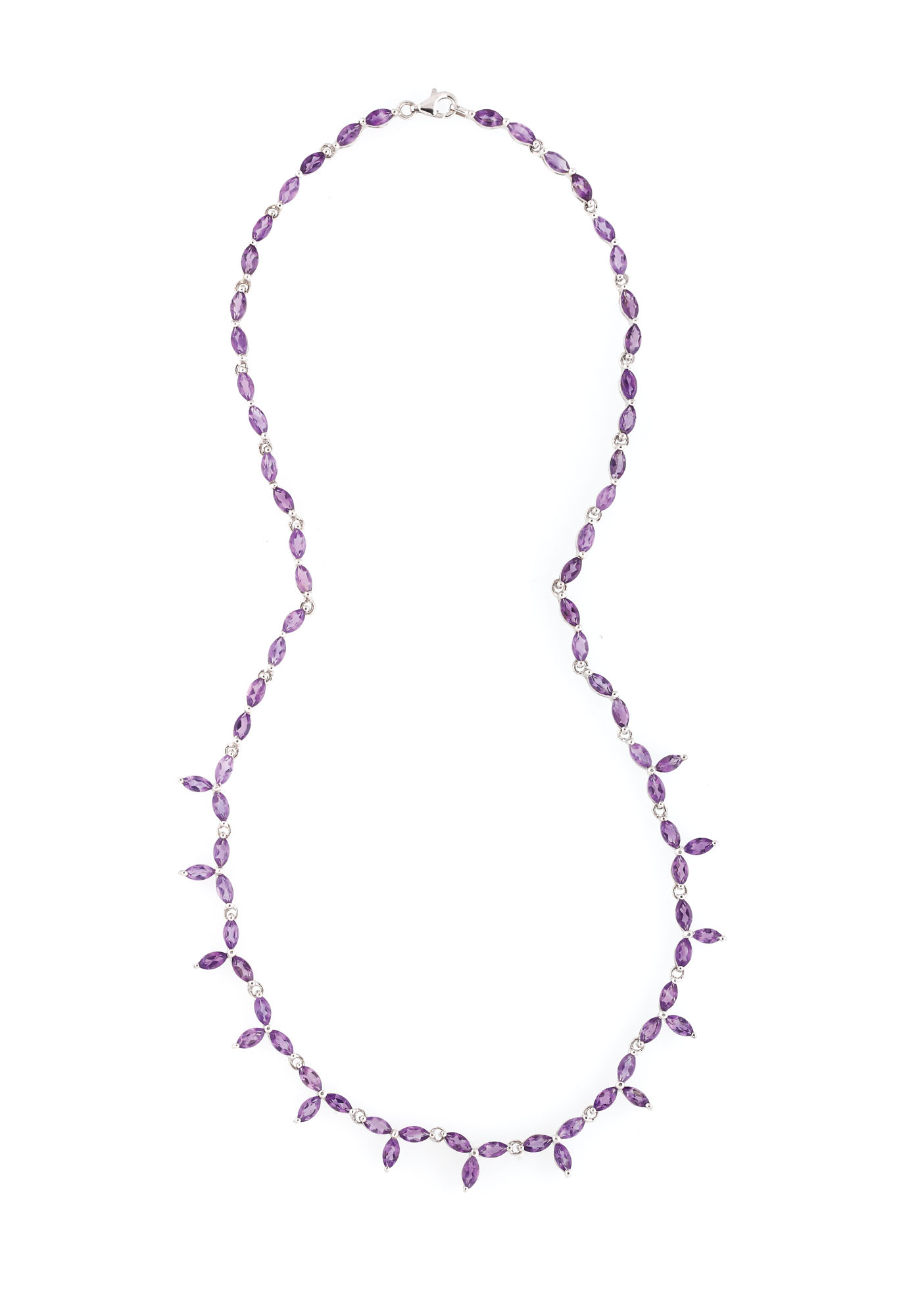 Silver necklace decorated with amethysts