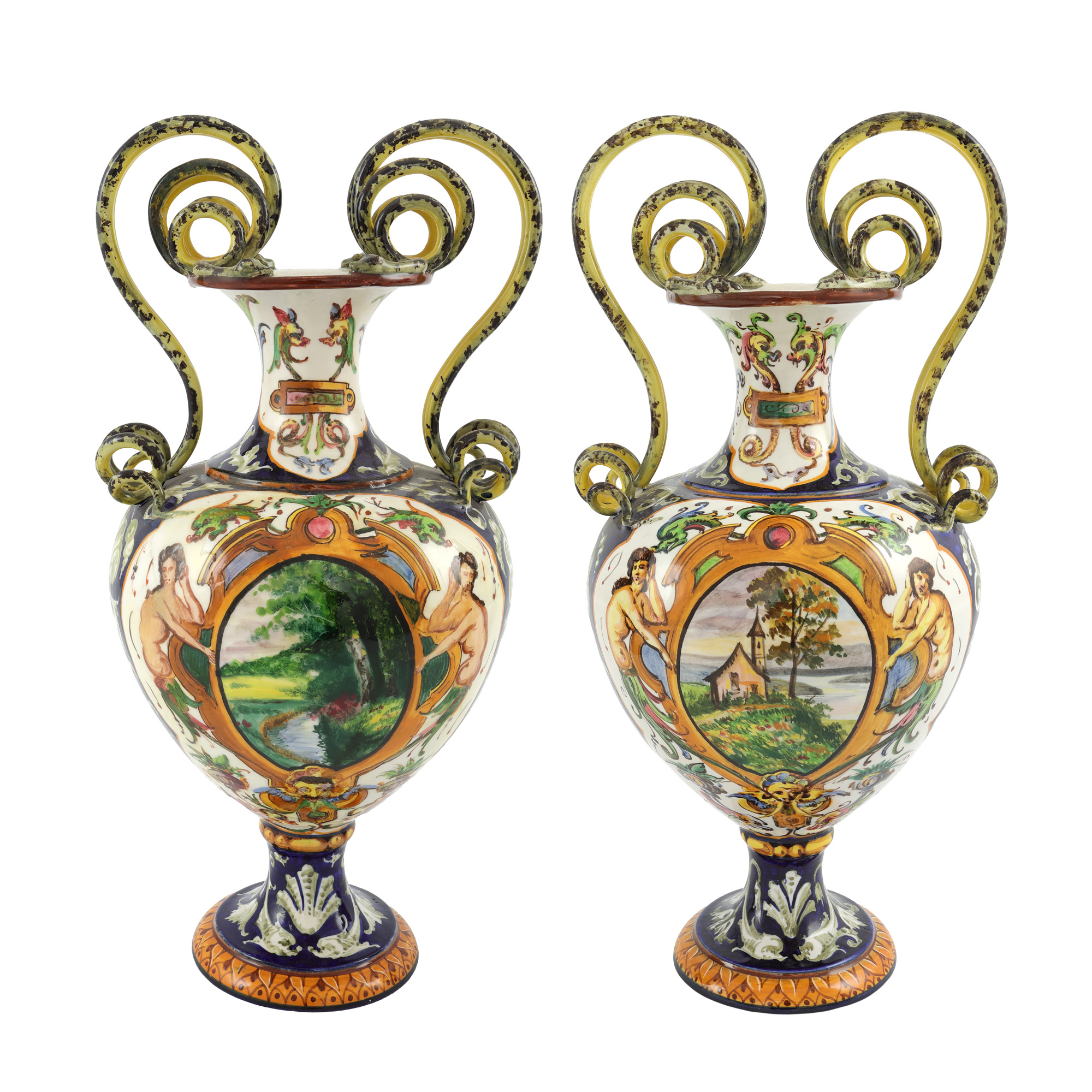 Pair of majolica vases, possibly Ercole Casali, approx. 1920-1940